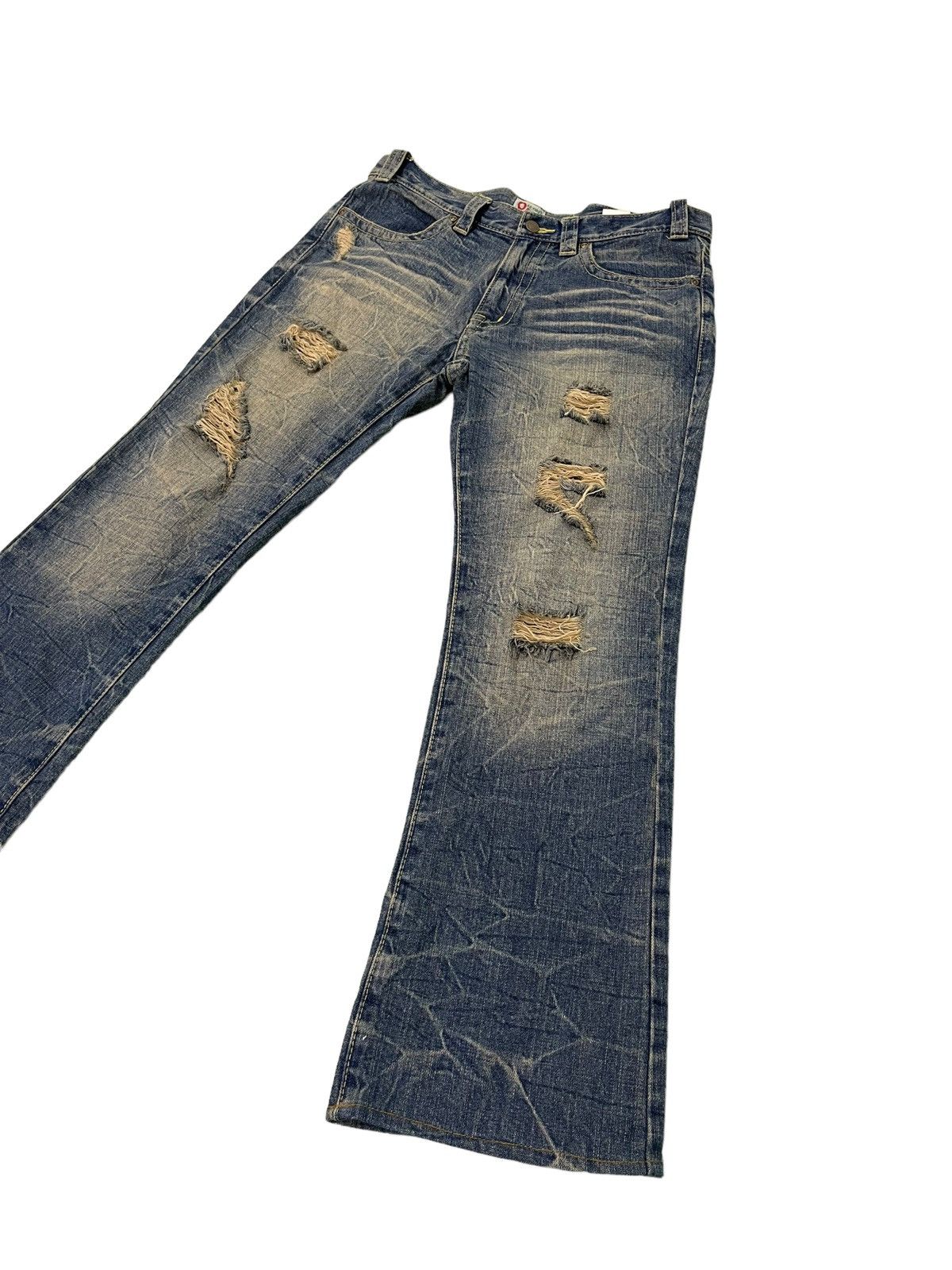 Japanese Brand Flare Jeans Pinball Acid Wash Distress Denim Boot Cut 5🟦0 Size US 34 / EU 50 - 3 Thumbnail