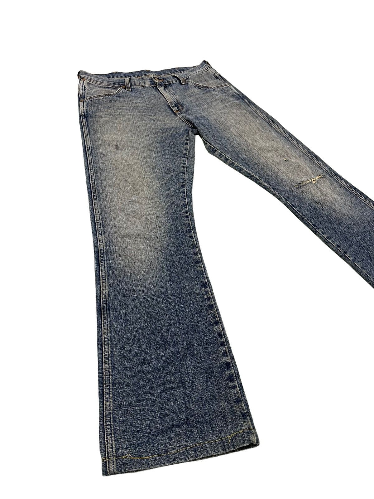 Japanese Brand Flare Jeans Vtg Wrangler Distress Denim Boot Cut 5🟦0 Size US 34 / EU 50 - 2 Thumbnail