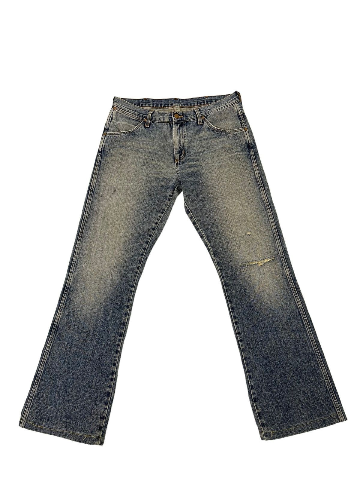 Japanese Brand Flare Jeans Vtg Wrangler Distress Denim Boot Cut 5🟦0 Size US 34 / EU 50 - 3 Thumbnail