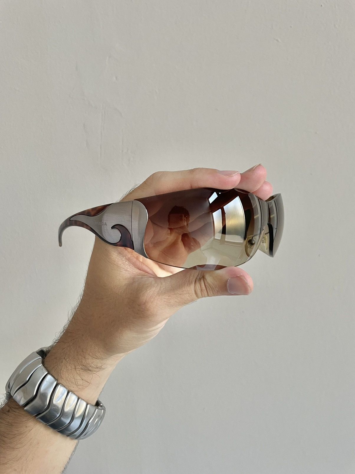 image of Prada x Vintage Ss04 Visor Vintage Shield Mask Archive Sunglasses Ski Flames in Brown, Men's