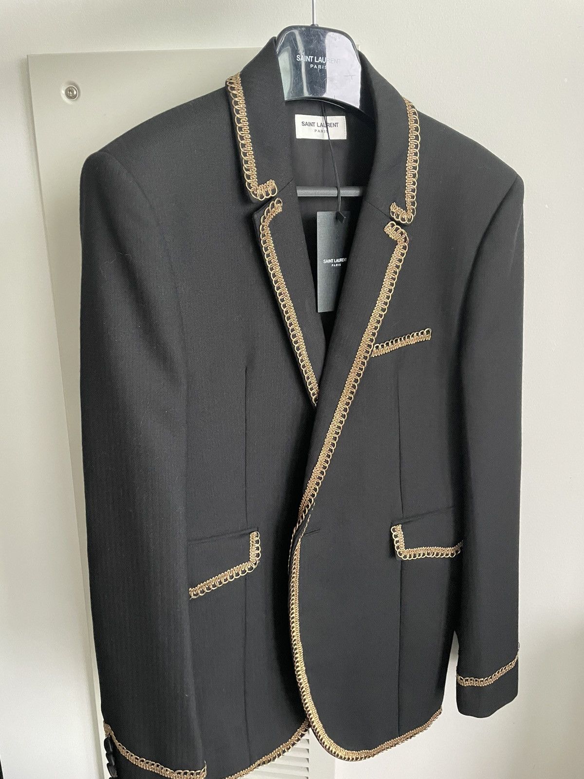 Hedi Slimane × Saint Laurent Paris × Yves Saint Laurent $4,400 SoldOut Runway Brand NEW Gold Embroidery Royal Blazer Size 52R - 2 Thumbnail