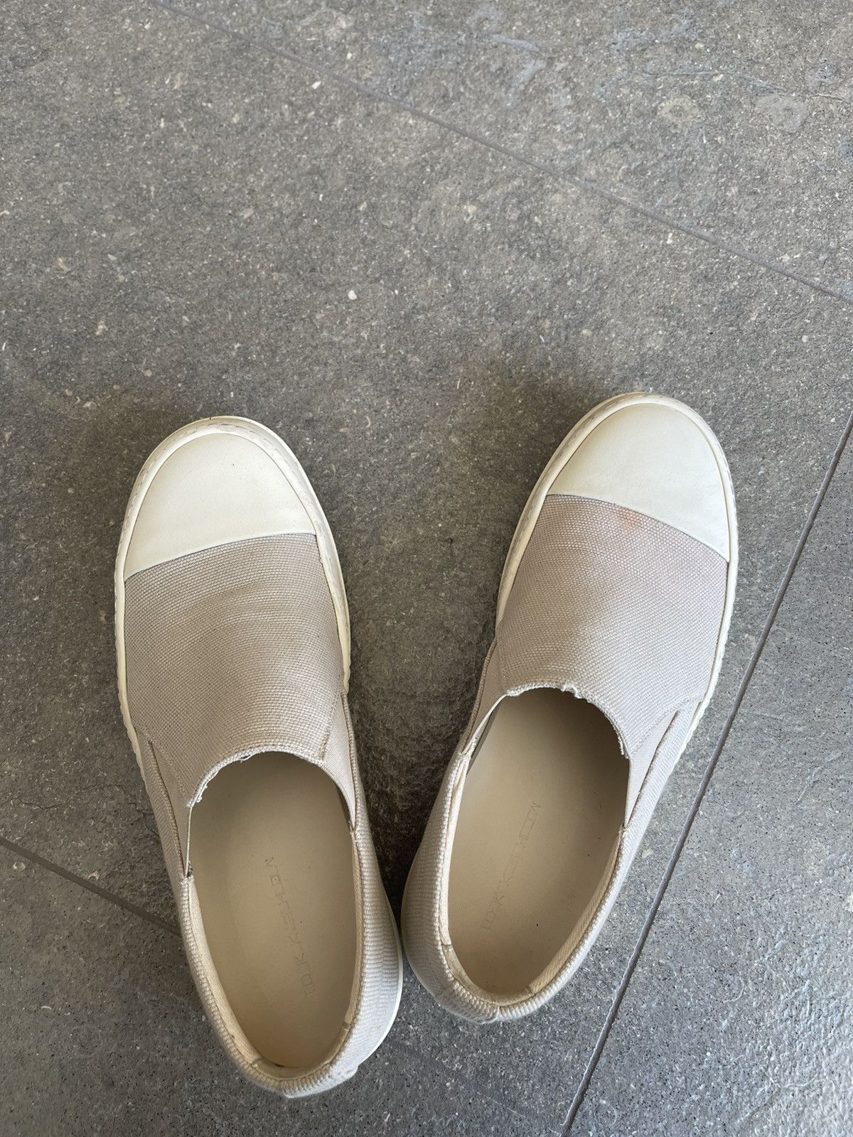 image of Rick Owens Drkshdw Canvas Boat Slip-On Shoes in Beige, Men's (Size 11)