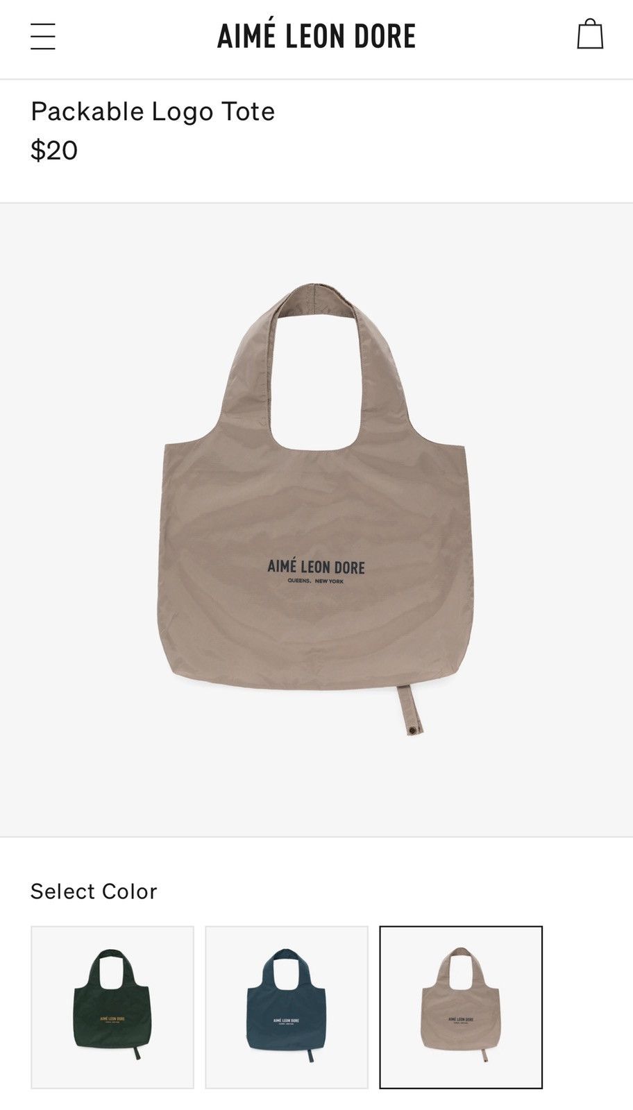 Aime Leon Dore NEW Aime Leon Dore Packable Logo Tote Silvery Grey 