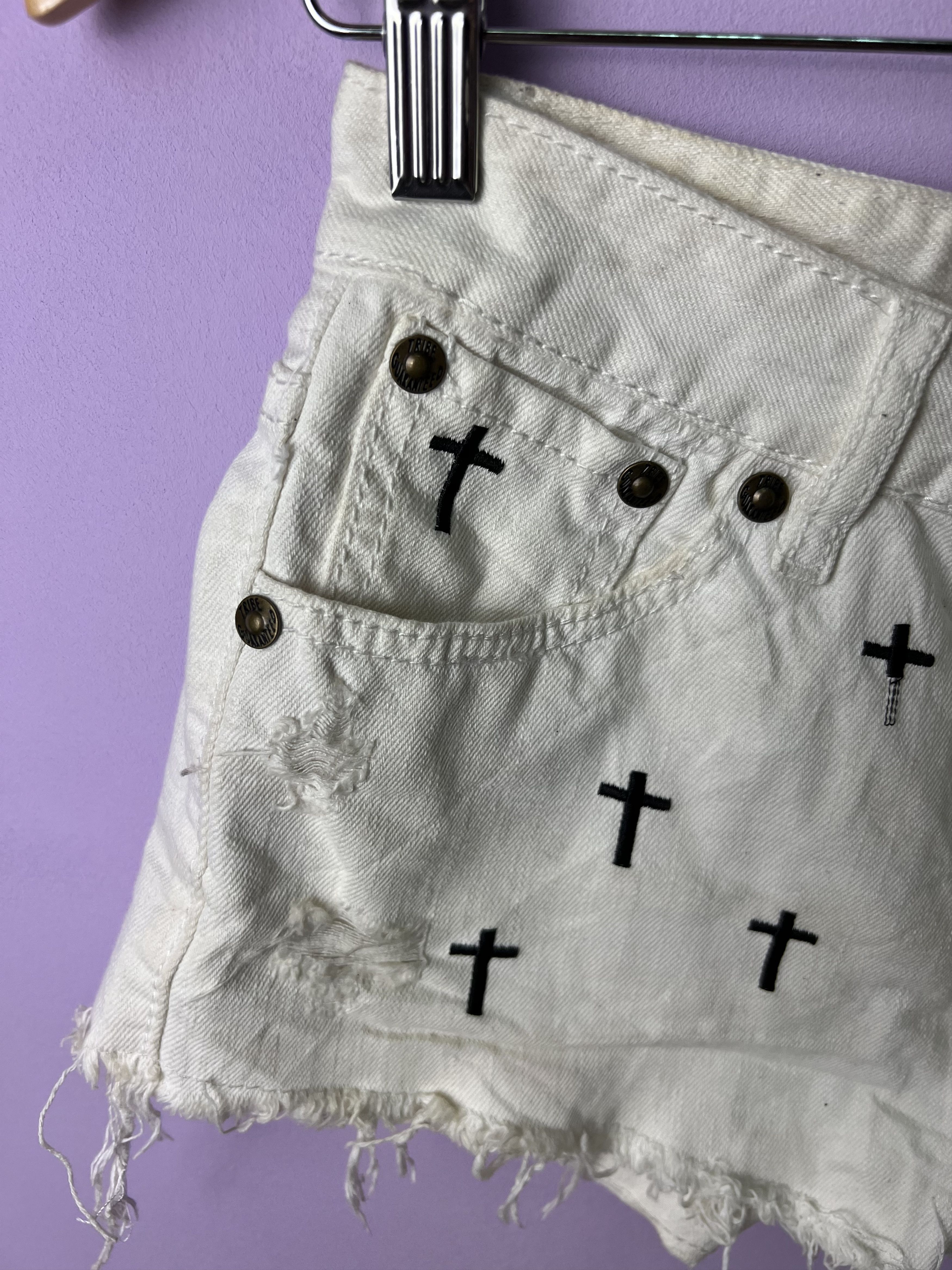 Japanese Brand 🔥Tribe Full Cross Embroidery Short Denim Size 27" / US 4 / IT 40 - 4 Thumbnail
