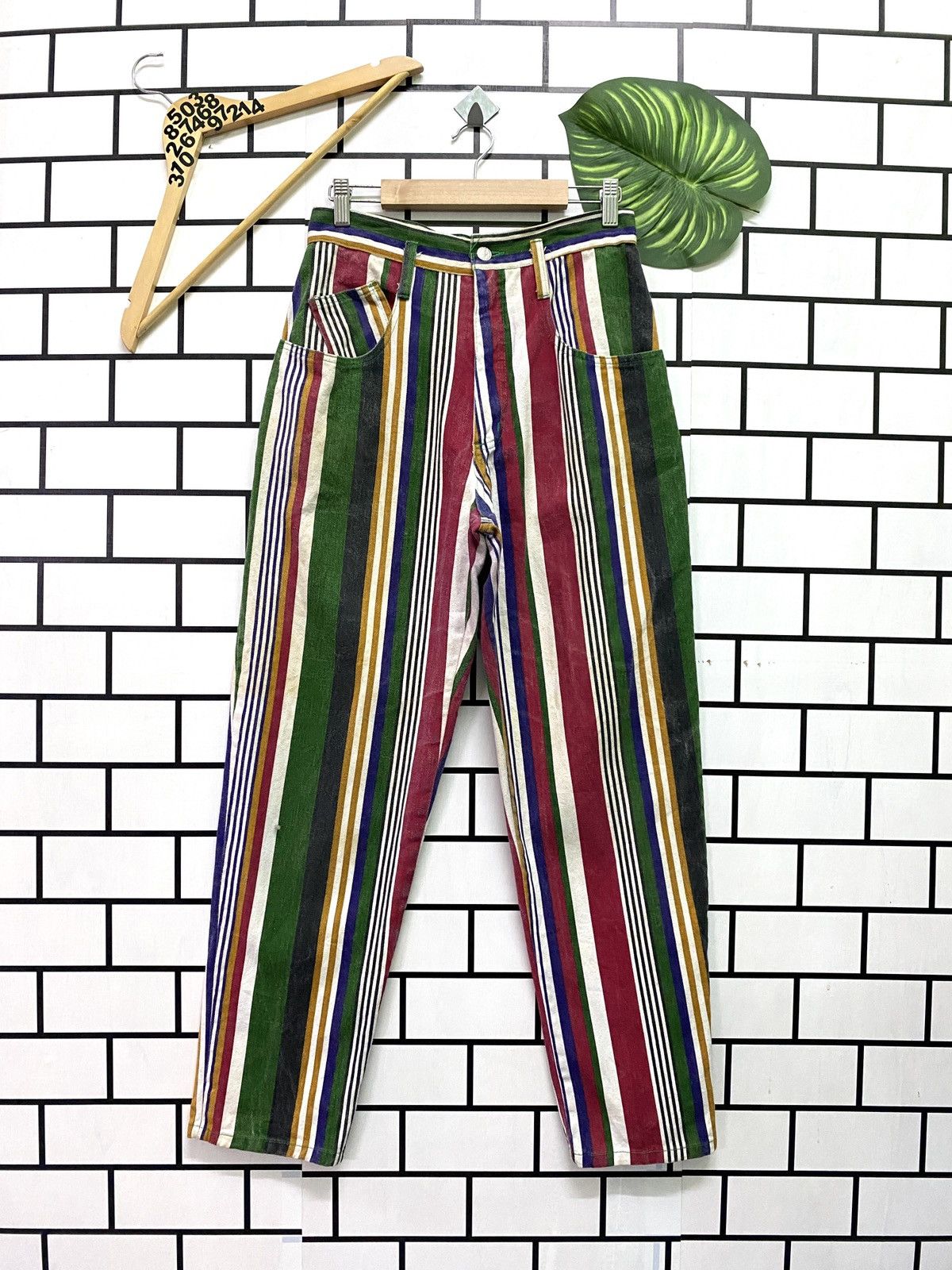 Vintage Vintage Striped Multicolour Baggy Pants Size US 27 - 1 Thumbnail