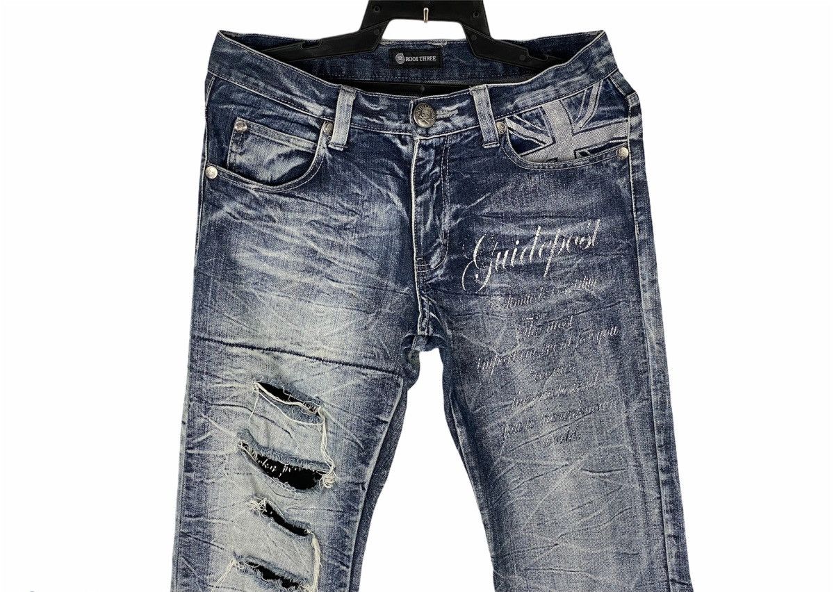 Japanese Brand × Vintage Japanese Root Three Deconstructed Distressed Denim Pants Size US 32 / EU 48 - 3 Thumbnail