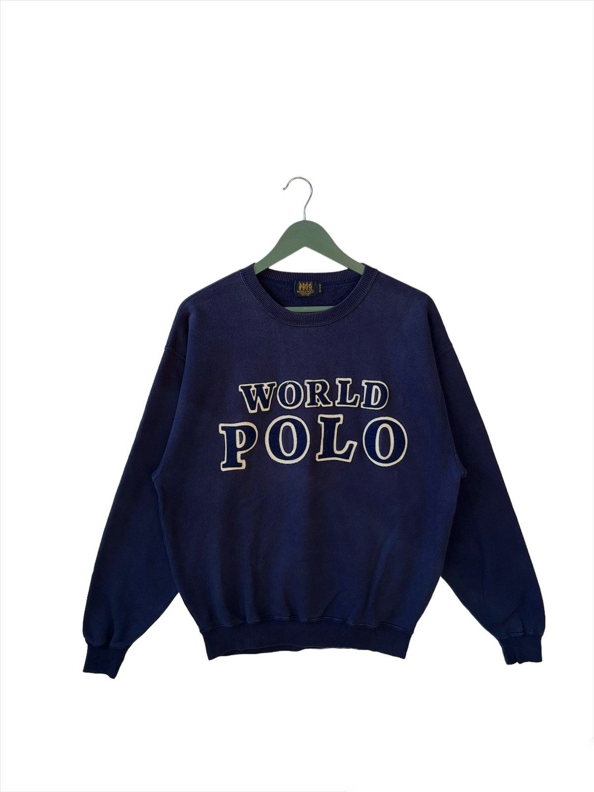 image of Polo Ralph Lauren x Vintage World Polo Spell Out Sweatshirt in Dark Blue, Men's (Size Medium)