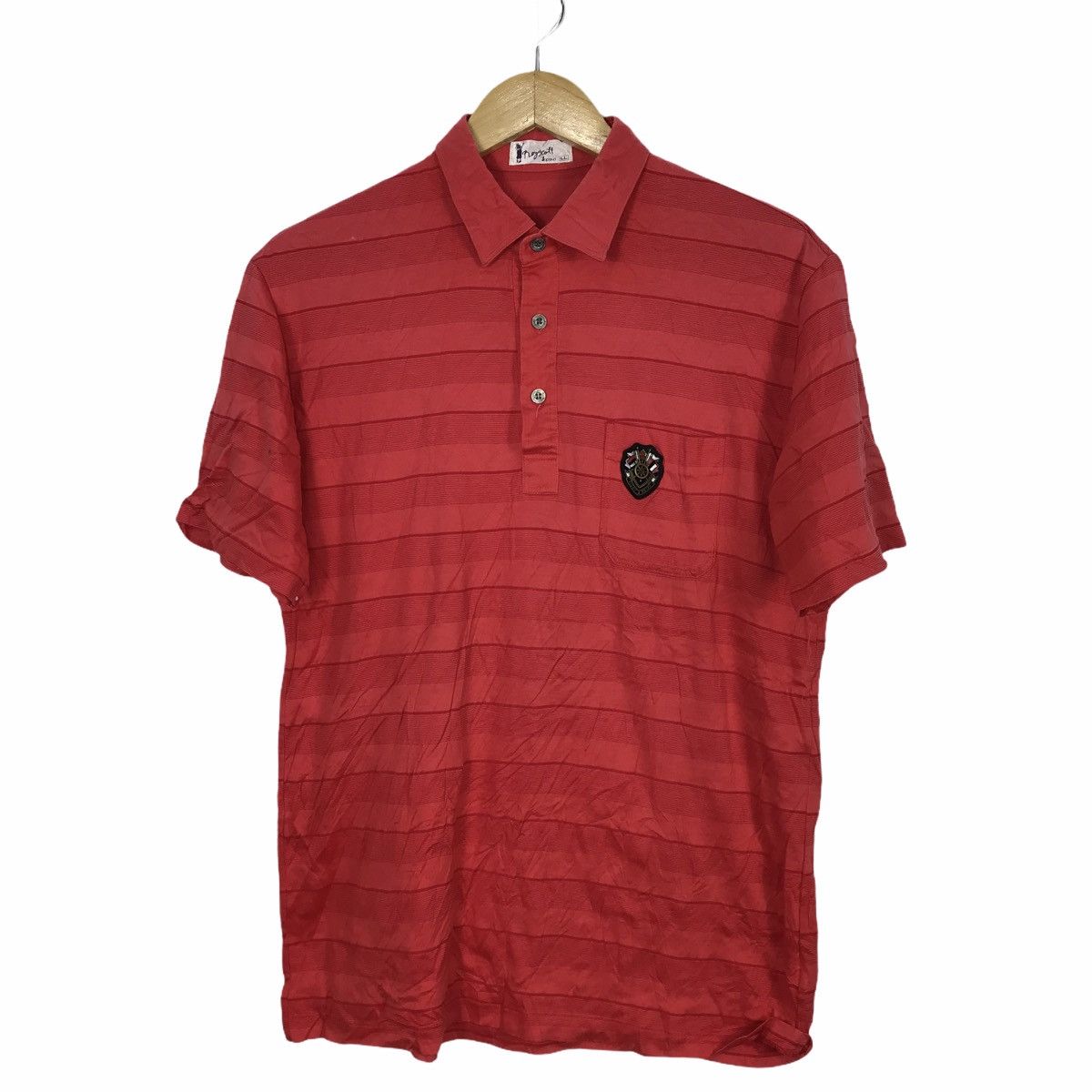 Vtg BOY SCOUTS JAPAN Crest Logo Golf Striped Polo Tee Shirt