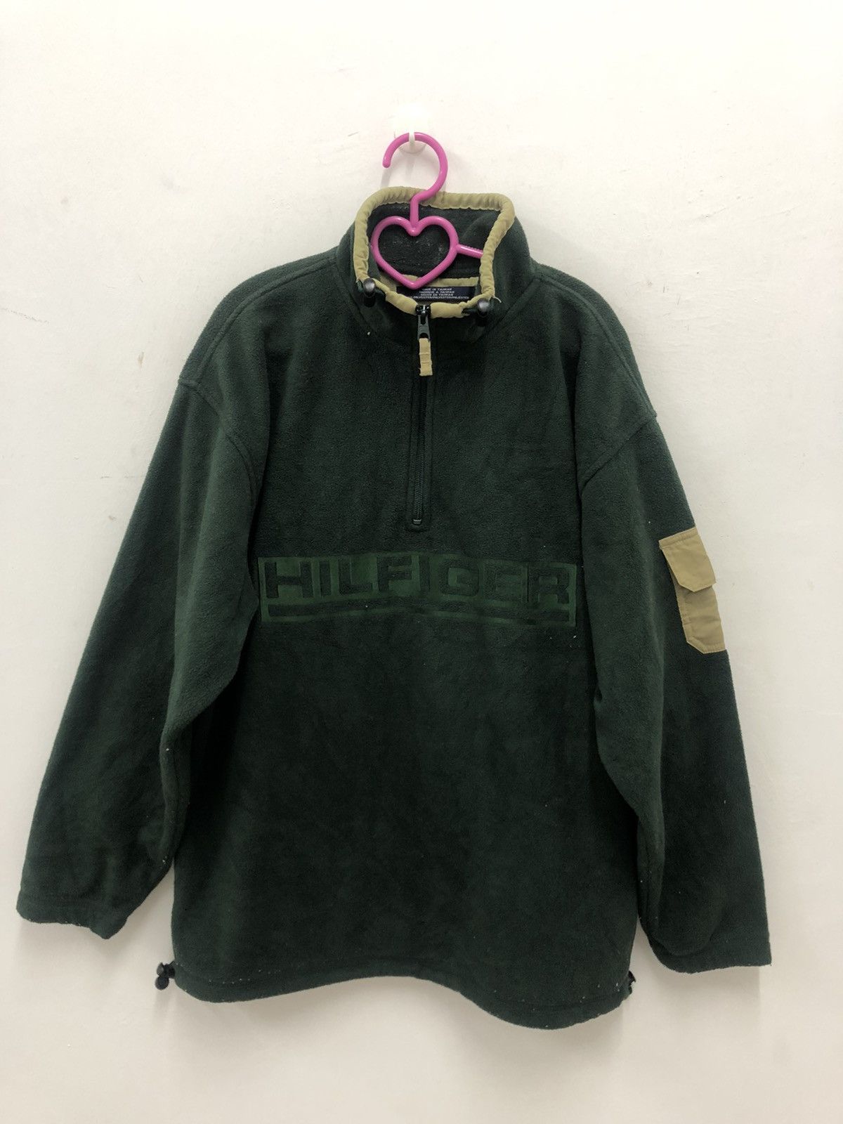 image of Tommy Hilfiger Spell Out Big Logo Fleece Jacket in Green, Men's (Size Small)