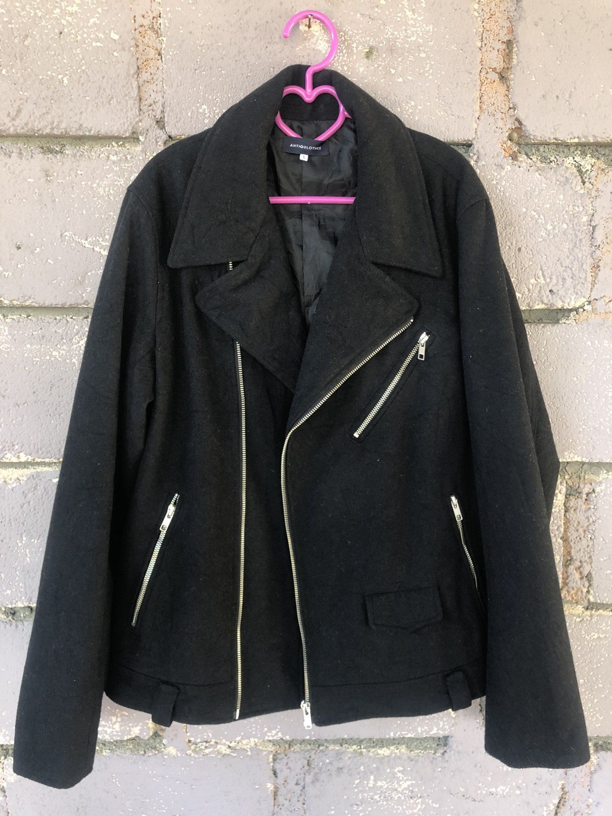 Japanese Brand Rare ANTIQULOTHES Japan Zipper Motorcycle Punk Wool Jacket Size US L / EU 52-54 / 3 - 2 Thumbnail