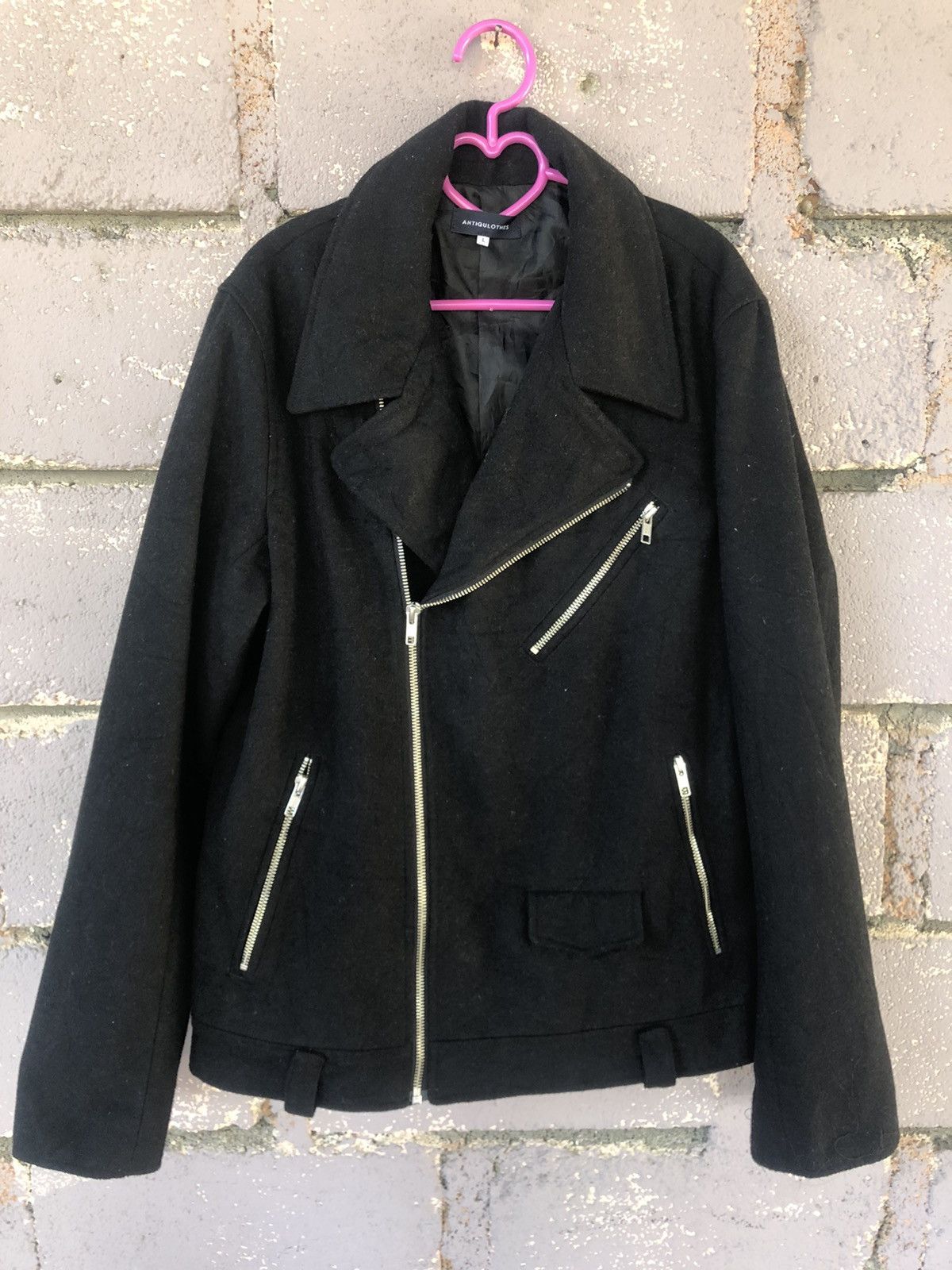 Japanese Brand Rare ANTIQULOTHES Japan Zipper Motorcycle Punk Wool Jacket Size US L / EU 52-54 / 3 - 1 Thumbnail