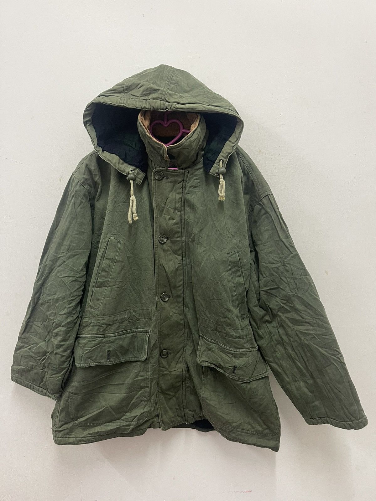 image of Milestone Plaid Inside Corduroy Collar Removable Hoodie in Olive Green, Men's (Size Medium)