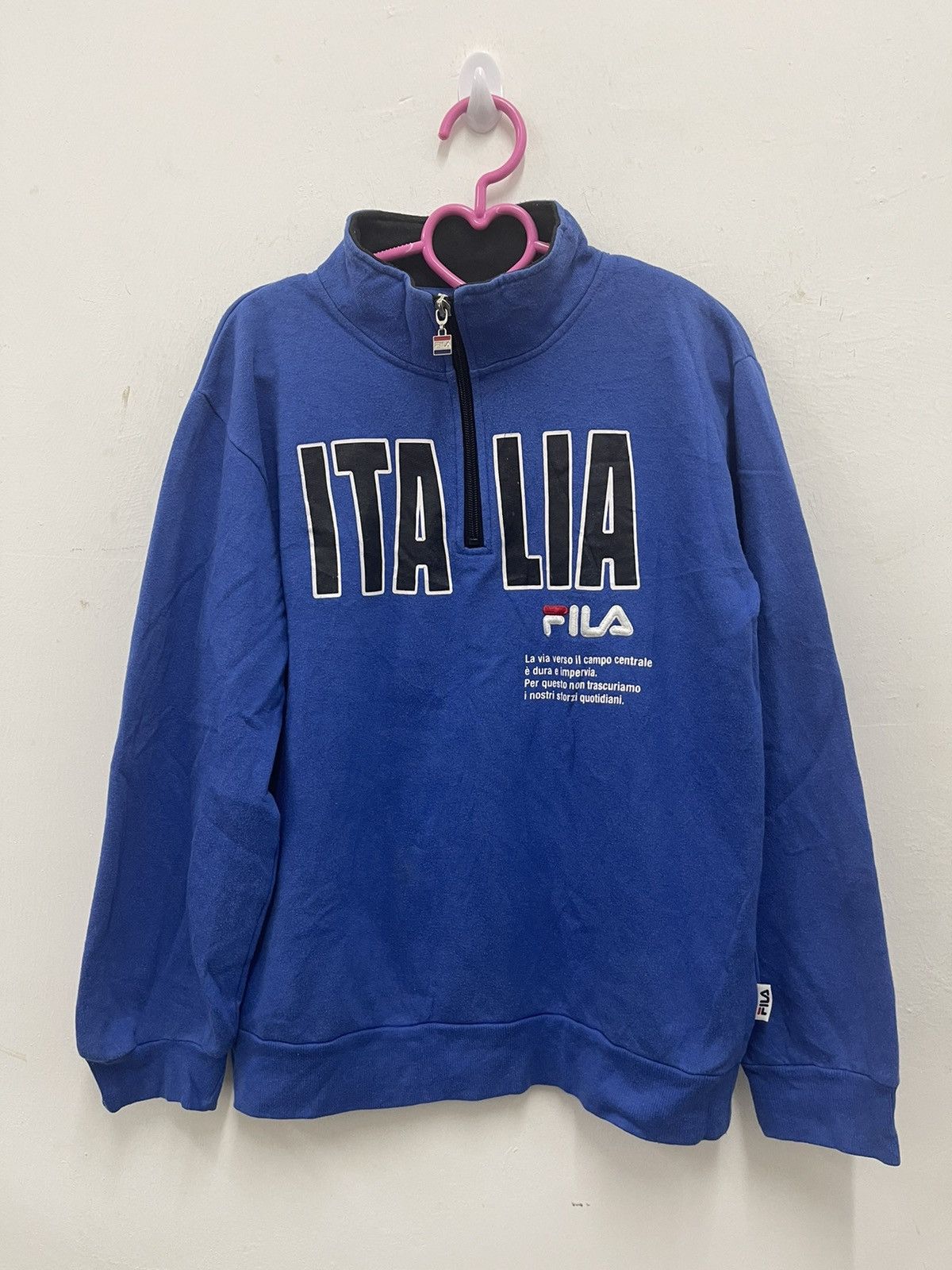 image of Fila Italia Spell Out Big Logo Sweater in Blue, Men's (Size Small)