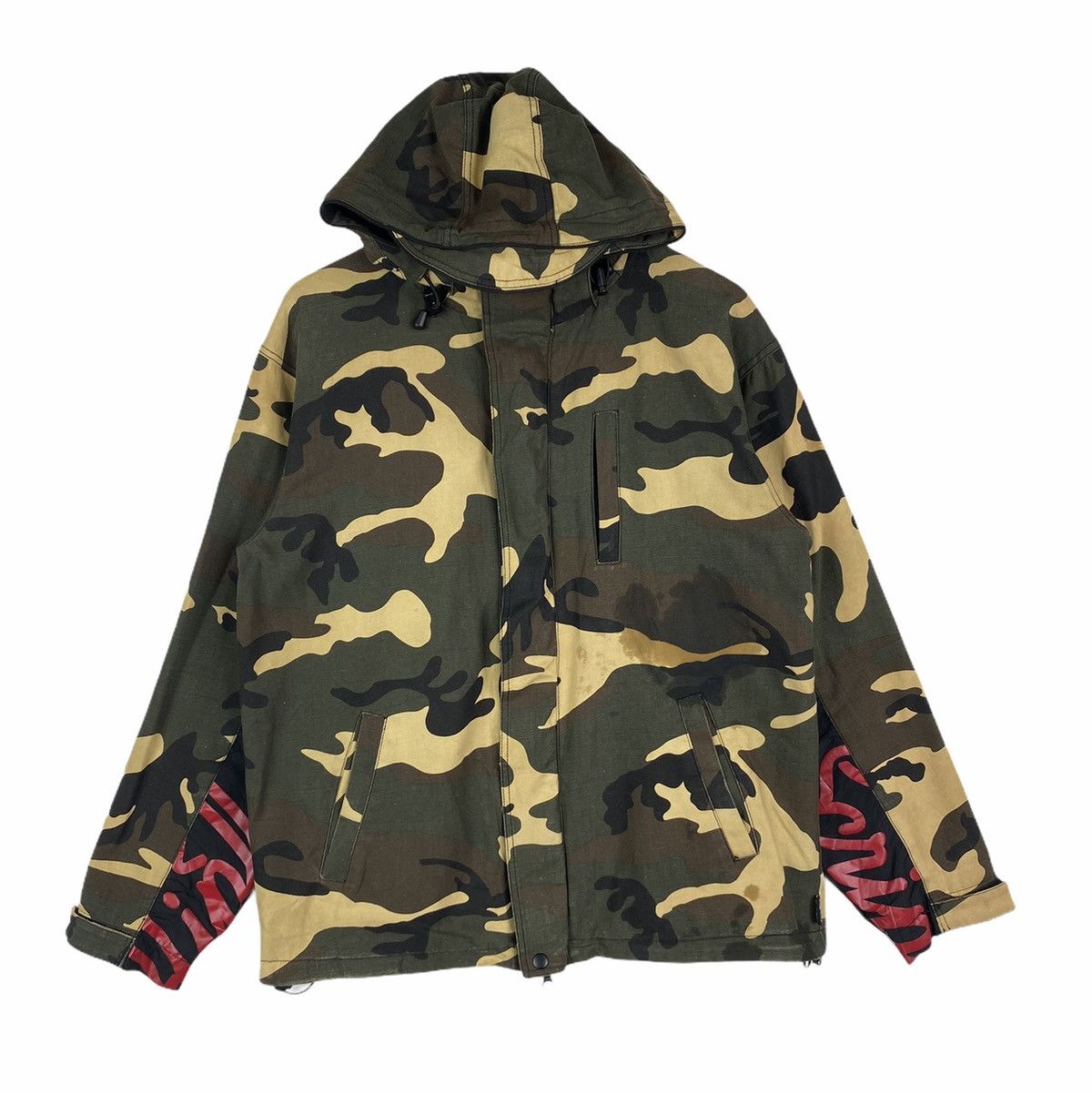 image of Vintage Flip The Script Camouflage Army Zipper Hoodie Jacket, Men's (Size Large)