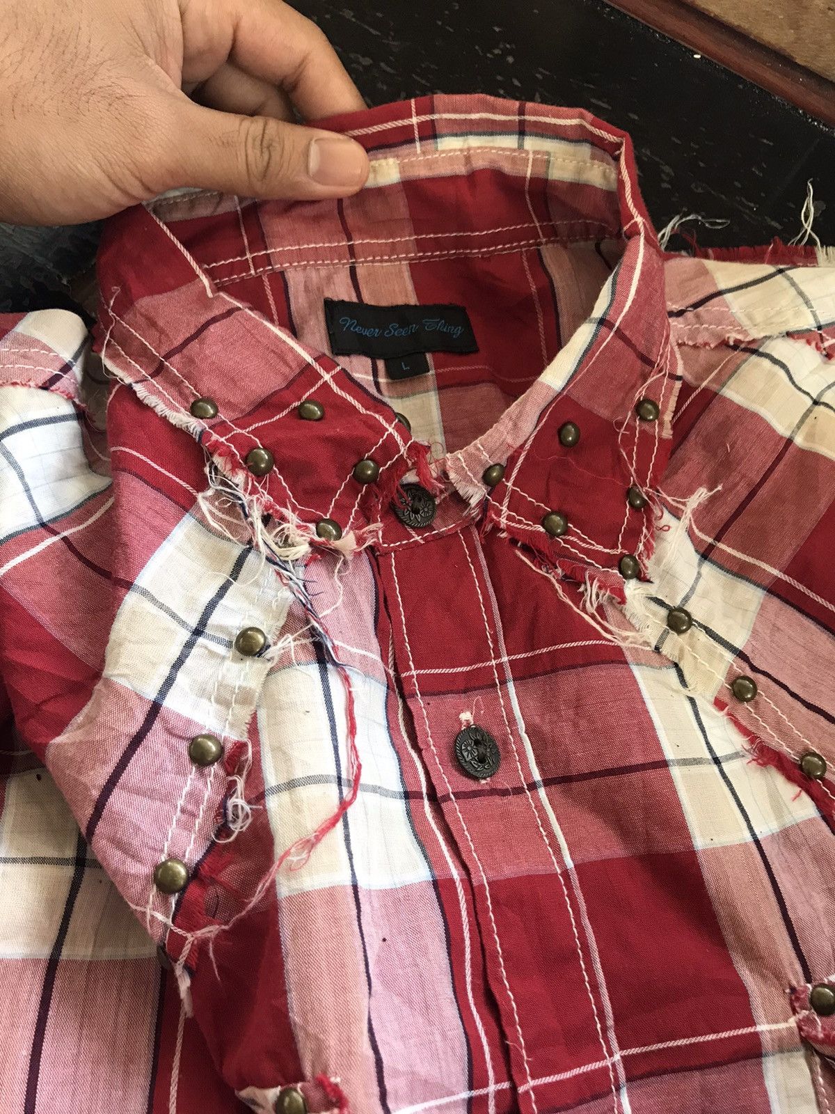 Japanese Brand Rare❗️Never Seen Thing Bondage Stud Flannel Button Up Shirt Size US L / EU 52-54 / 3 - 8 Thumbnail