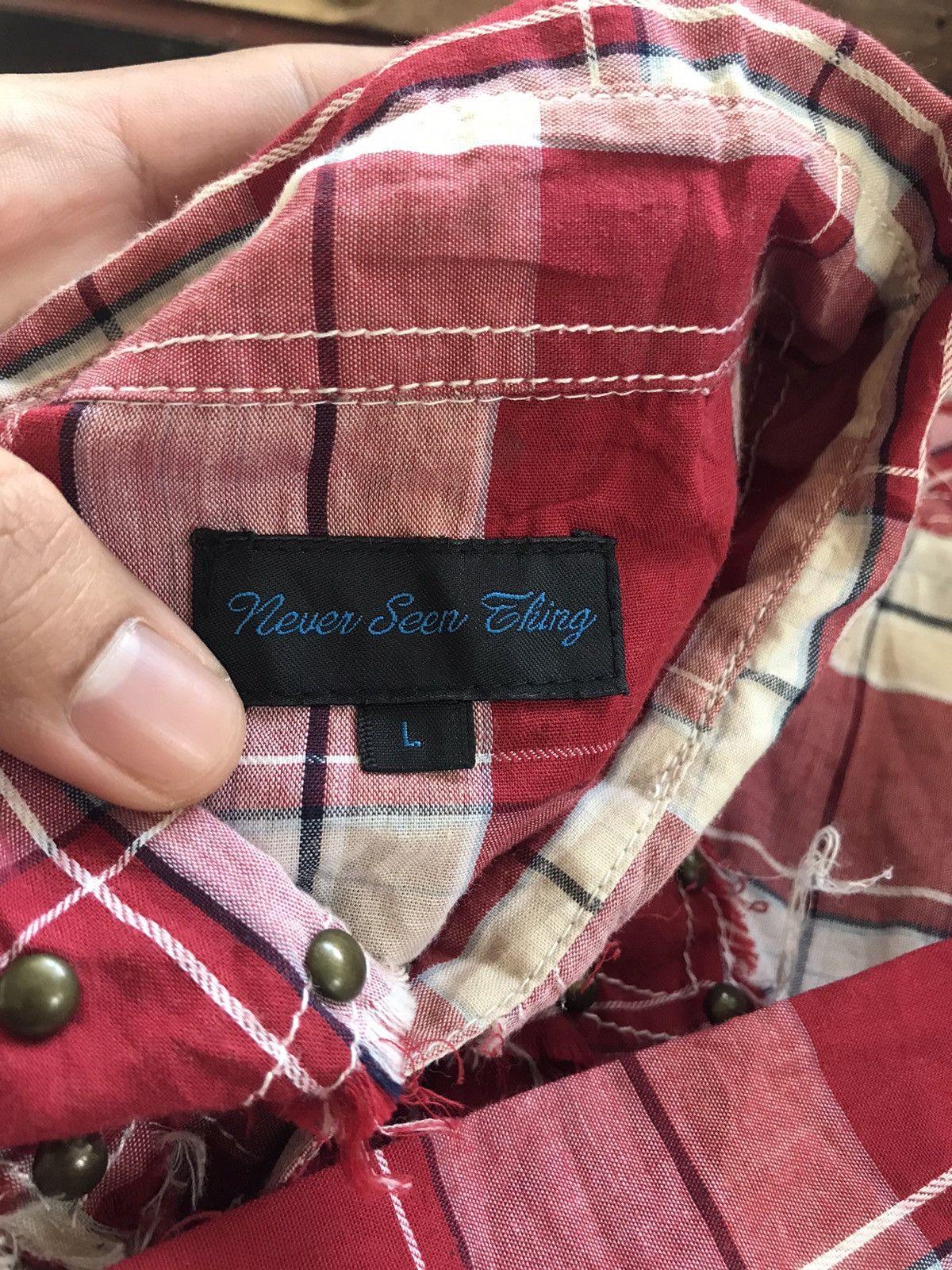 Japanese Brand Rare❗️Never Seen Thing Bondage Stud Flannel Button Up Shirt Size US L / EU 52-54 / 3 - 16 Thumbnail
