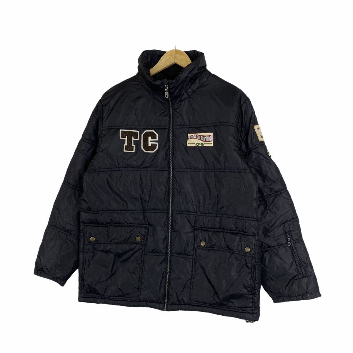 Vintage Vintage TOWN & COUNTRY Surf Design Zipper Puffer Jacket Size US L / EU 52-54 / 3 - 4 Thumbnail