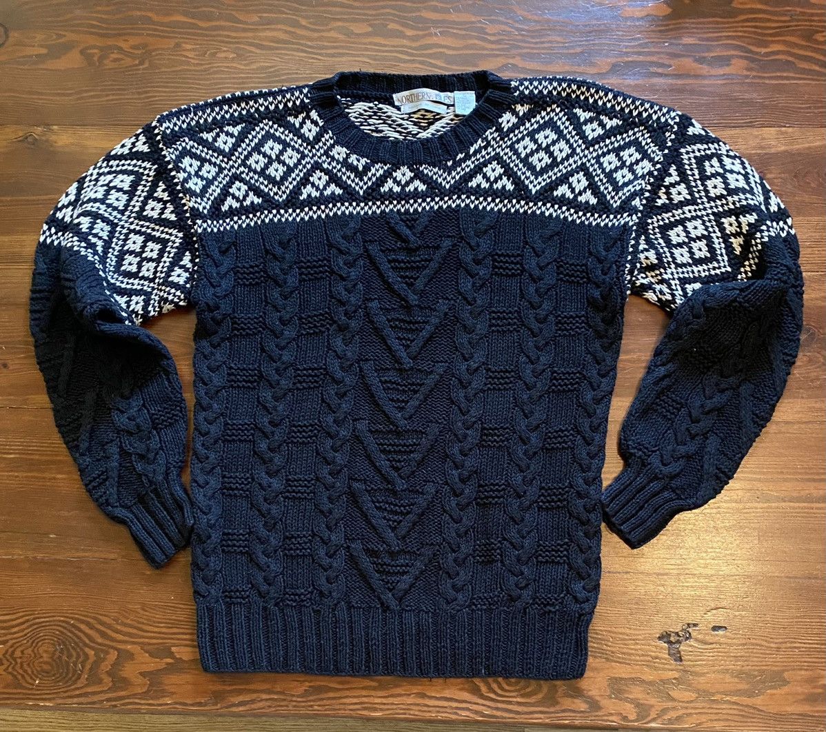 Northern Isles Vintage 80’s Northern Isles Black & White Cable Knit Sweater Size US XL / EU 56 / 4 - 1 Thumbnail