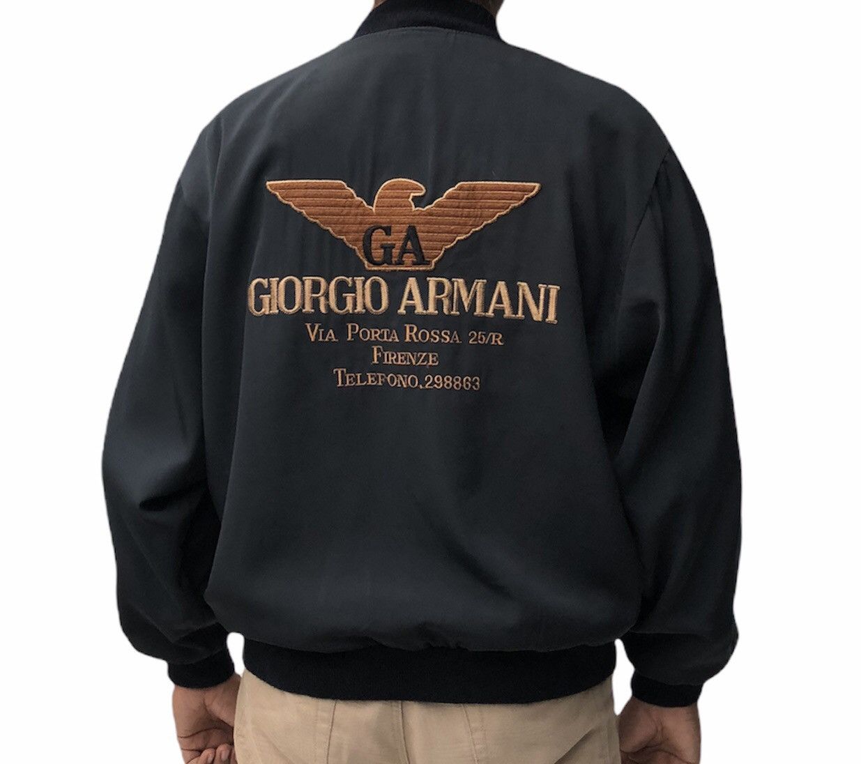 Vtg Giorgio Armani Embroidery Logo Reversible Bomber Jacket
