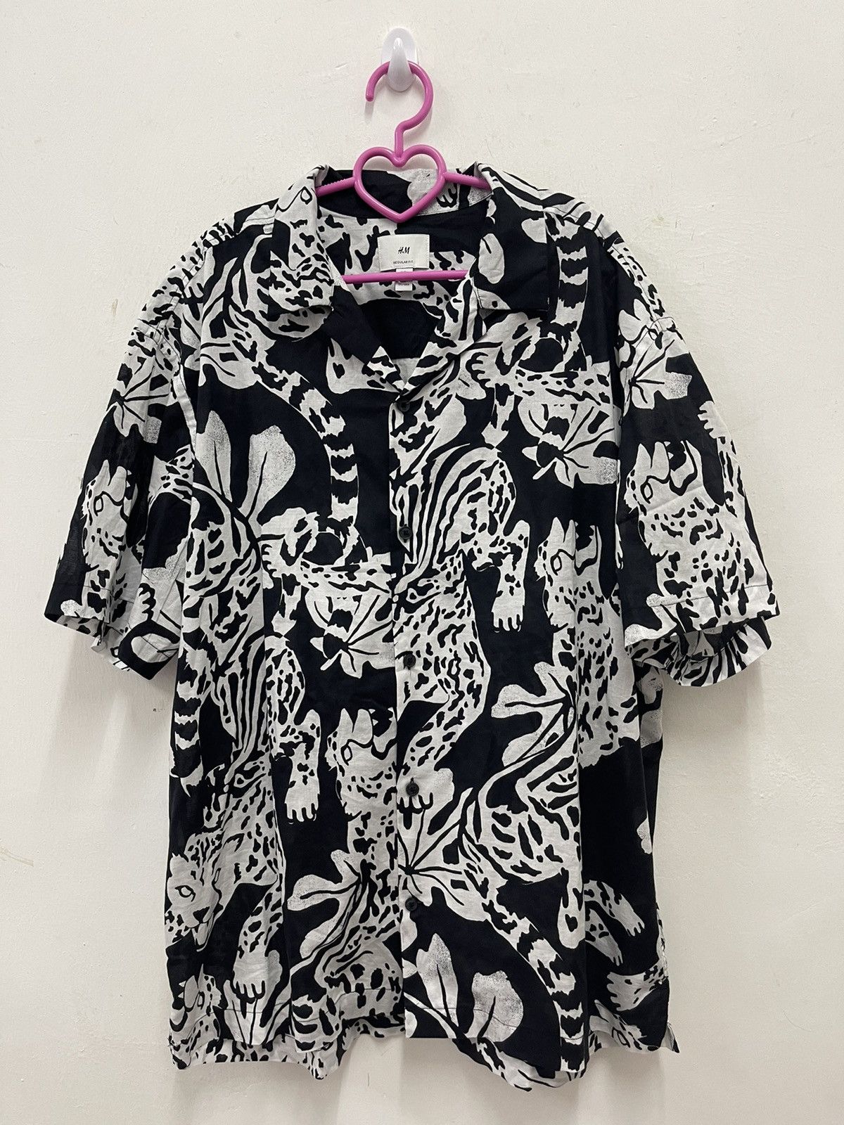 image of Sukajan Art Style Leopard X H&m Button Up Shirt in Black/White, Men's (Size Large)