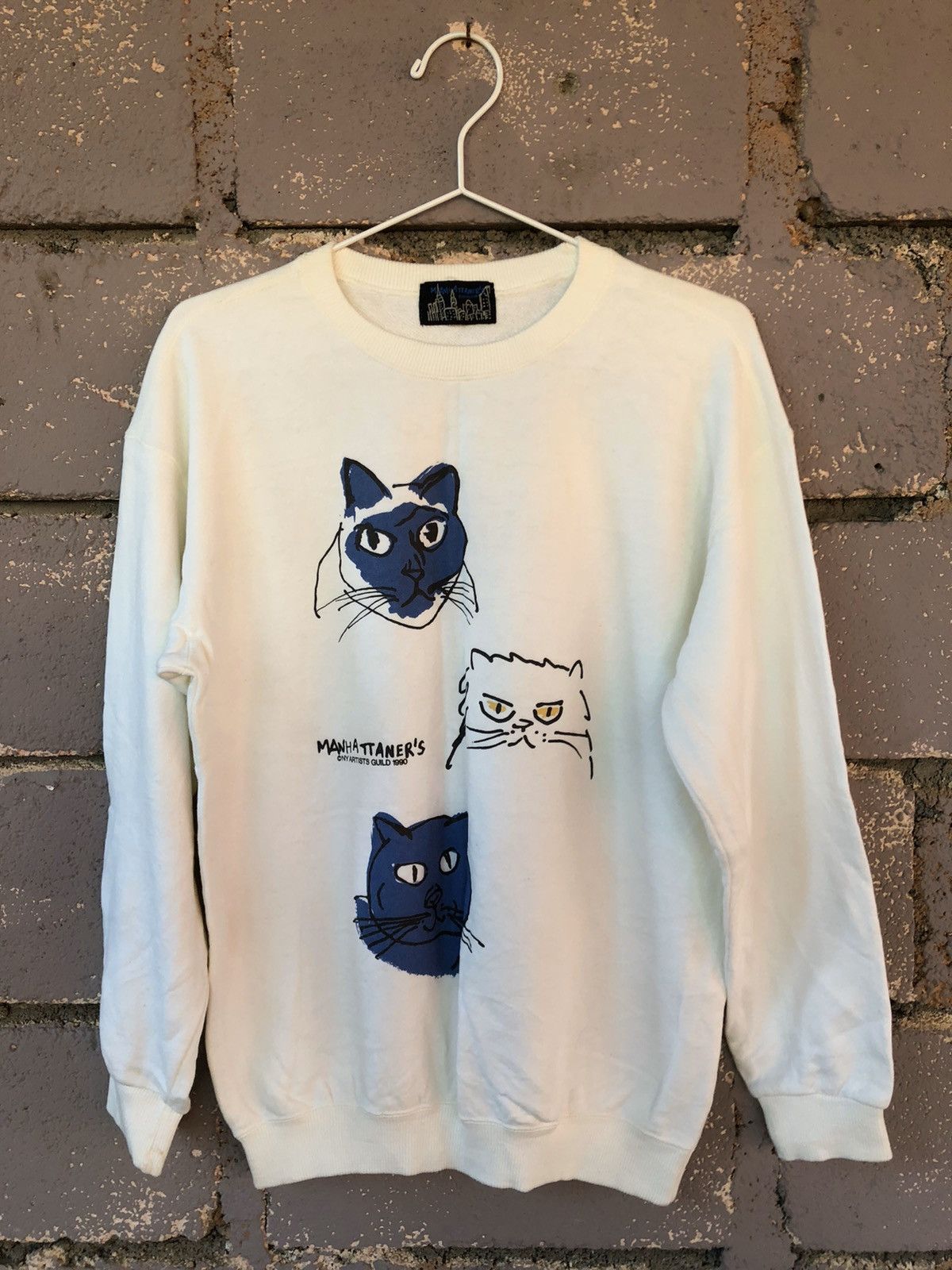 image of 90's Vintage Manhattaners Pop Art Ny Artists Sweatshirt in White, Men's (Size Medium)