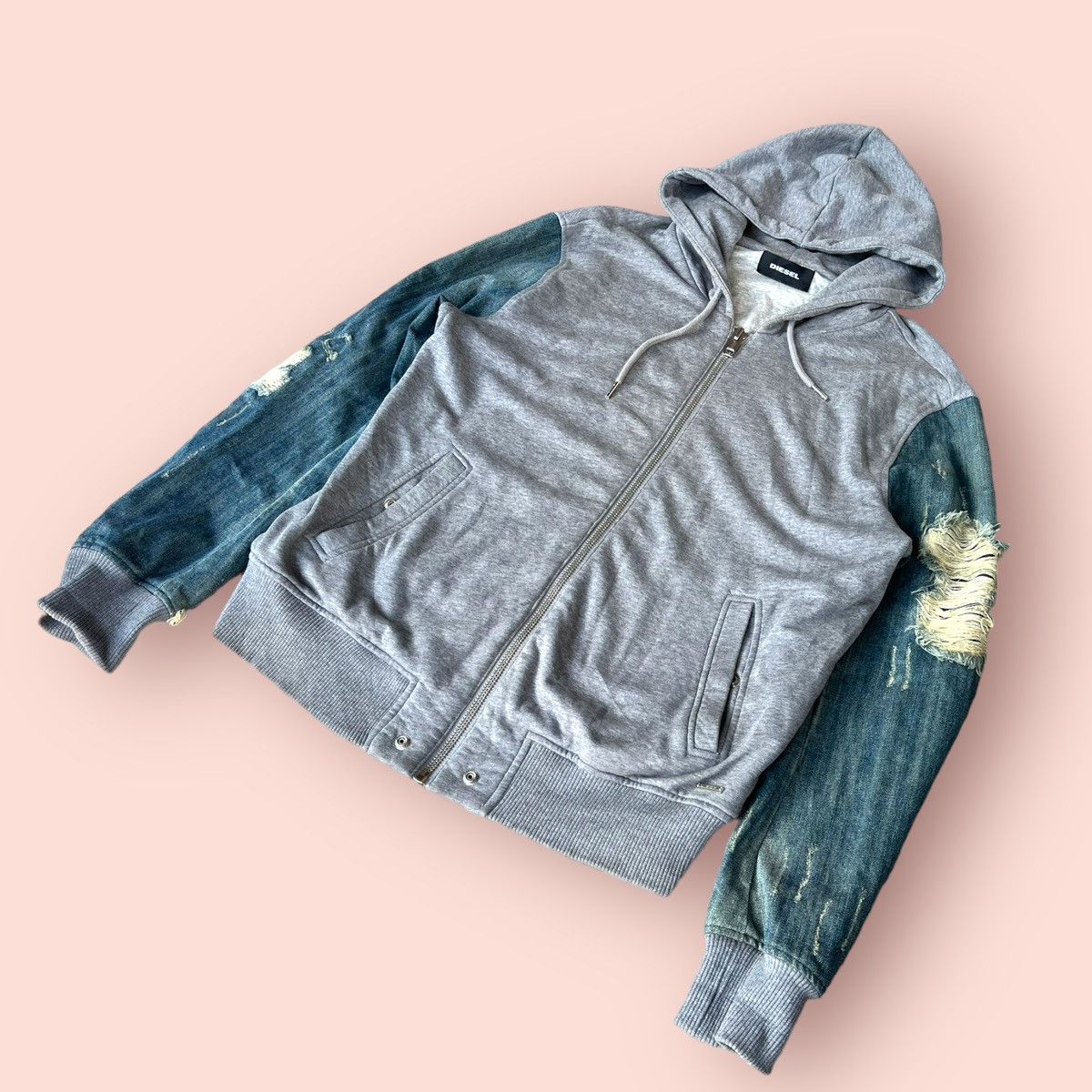 Diesel RARE DIESEL DISTRESSED DENIM SLEEVES HOODIE Size US XL / EU 56 / 4 - 11 Thumbnail