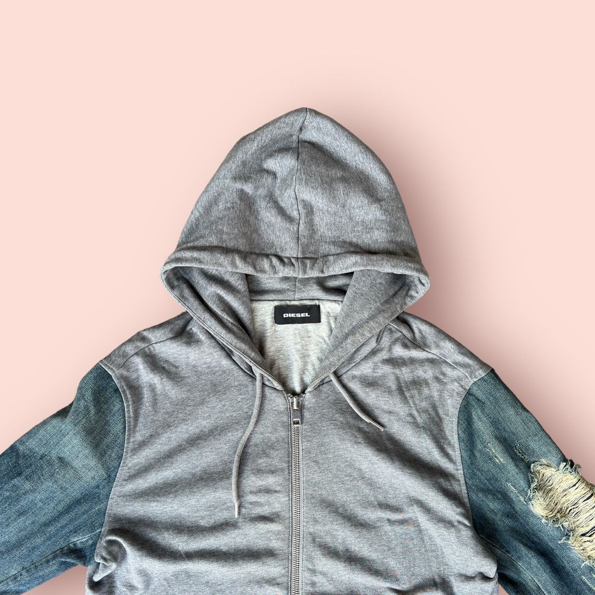 Diesel RARE DIESEL DISTRESSED DENIM SLEEVES HOODIE Size US XL / EU 56 / 4 - 8 Thumbnail