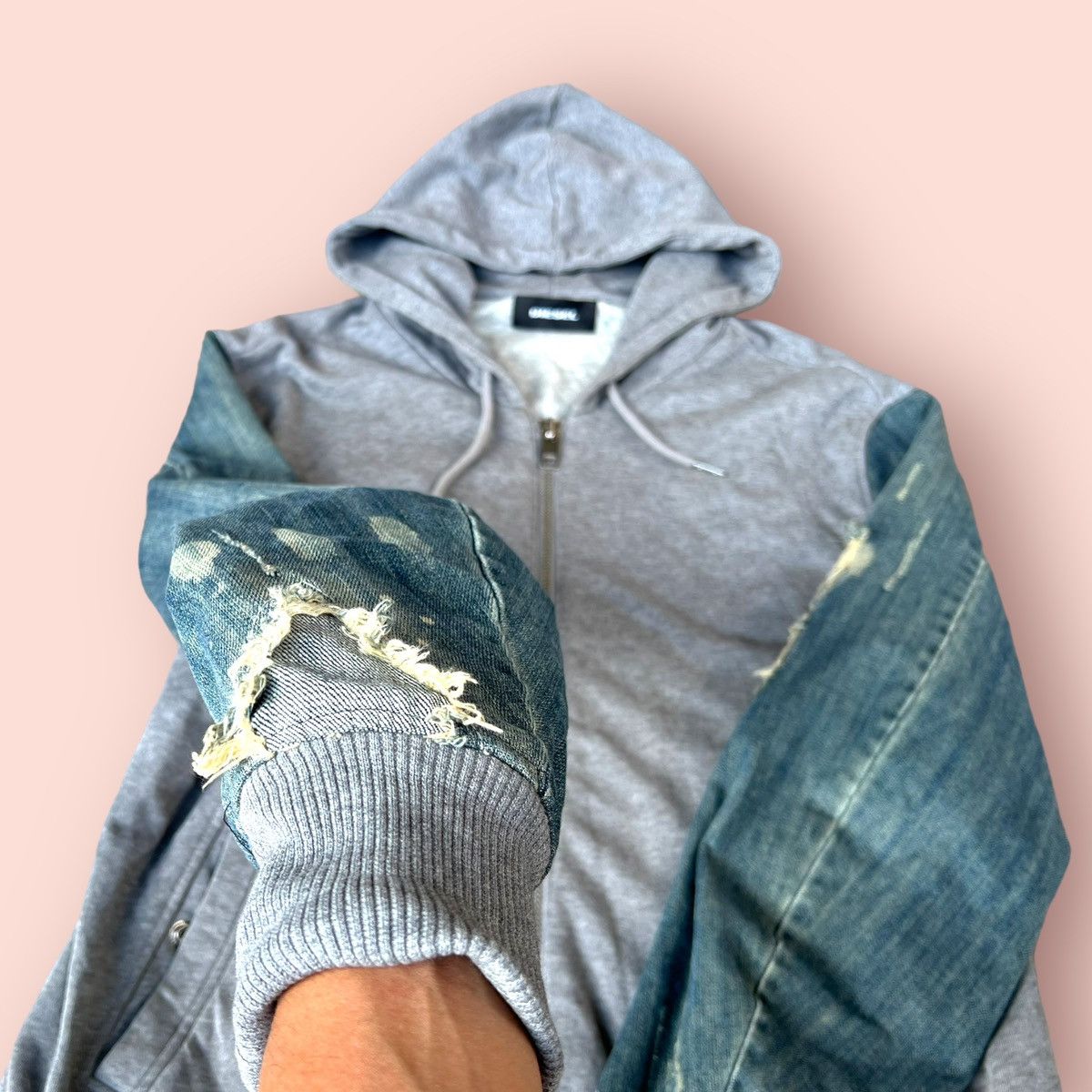 Diesel RARE DIESEL DISTRESSED DENIM SLEEVES HOODIE Size US XL / EU 56 / 4 - 12 Thumbnail