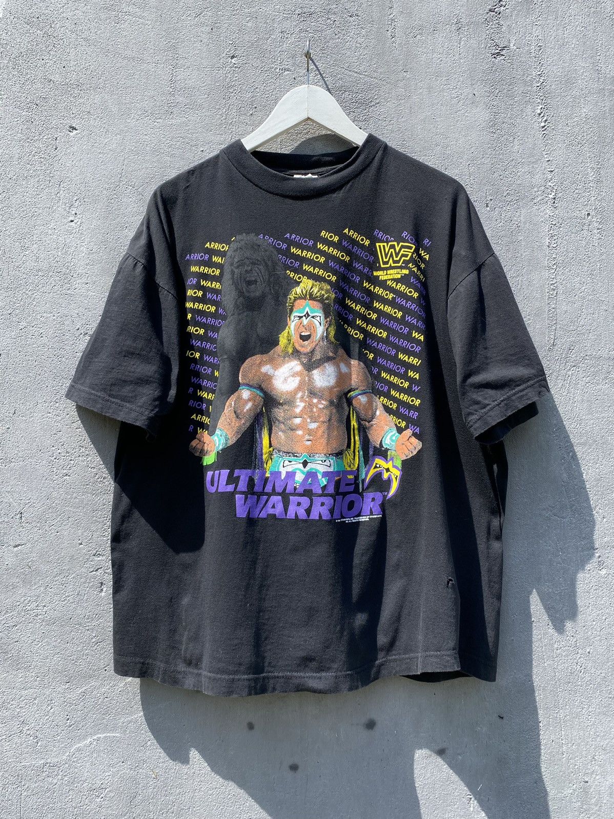 image of 1991 Ultimate Warrior Wwf Vintage Tee Mexican Bootleg in Black, Men's (Size XL)