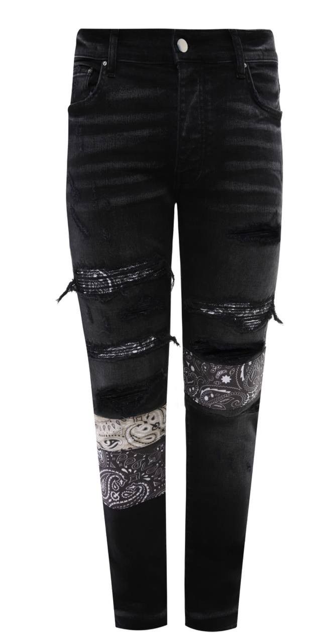 Amiri distressed bandana-print skinny jeans 32
