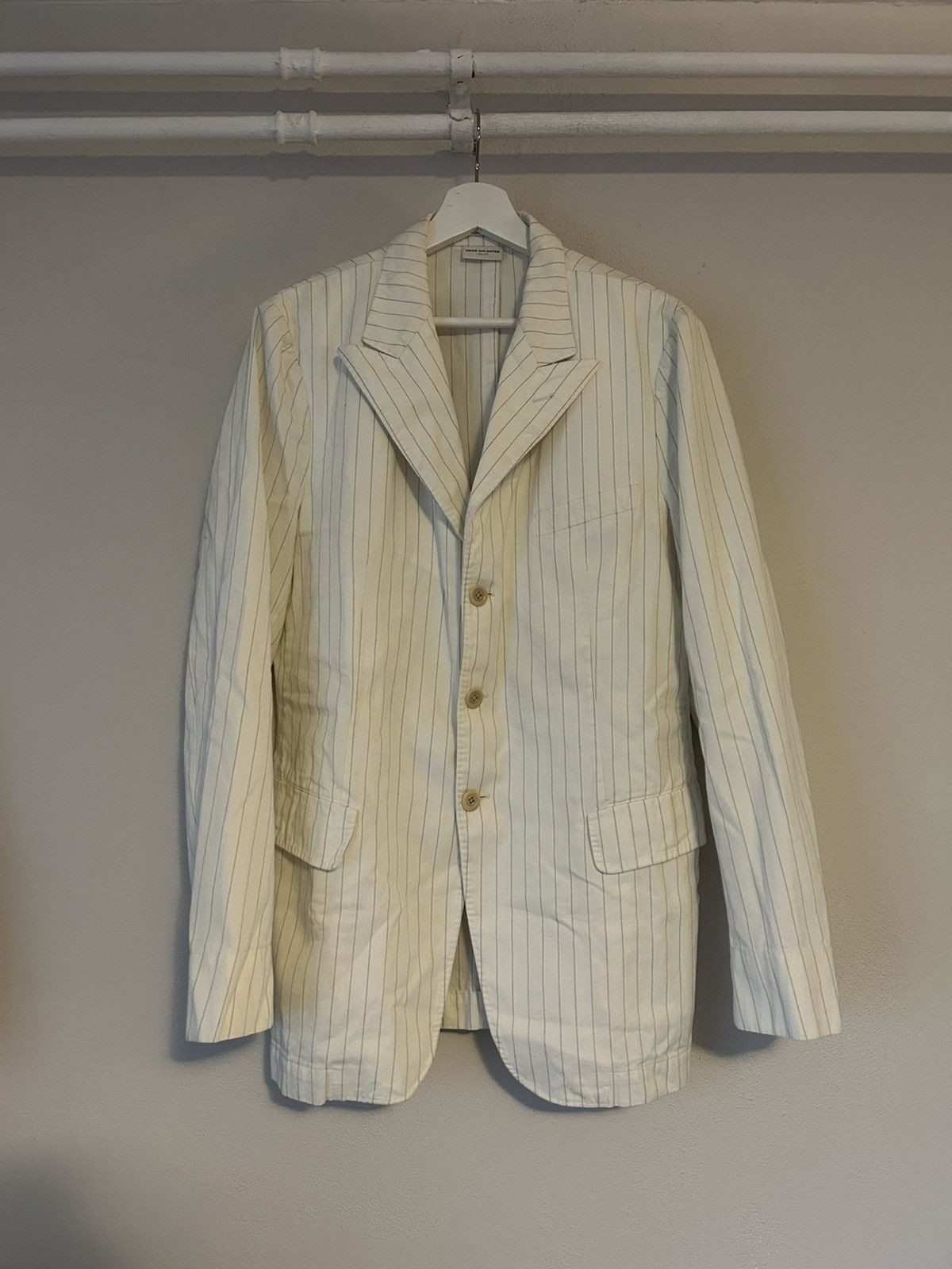 Dries Van Noten Dries Van Noten White Striped Blazer Size US L / EU 52-54 / 3 - 1 Thumbnail