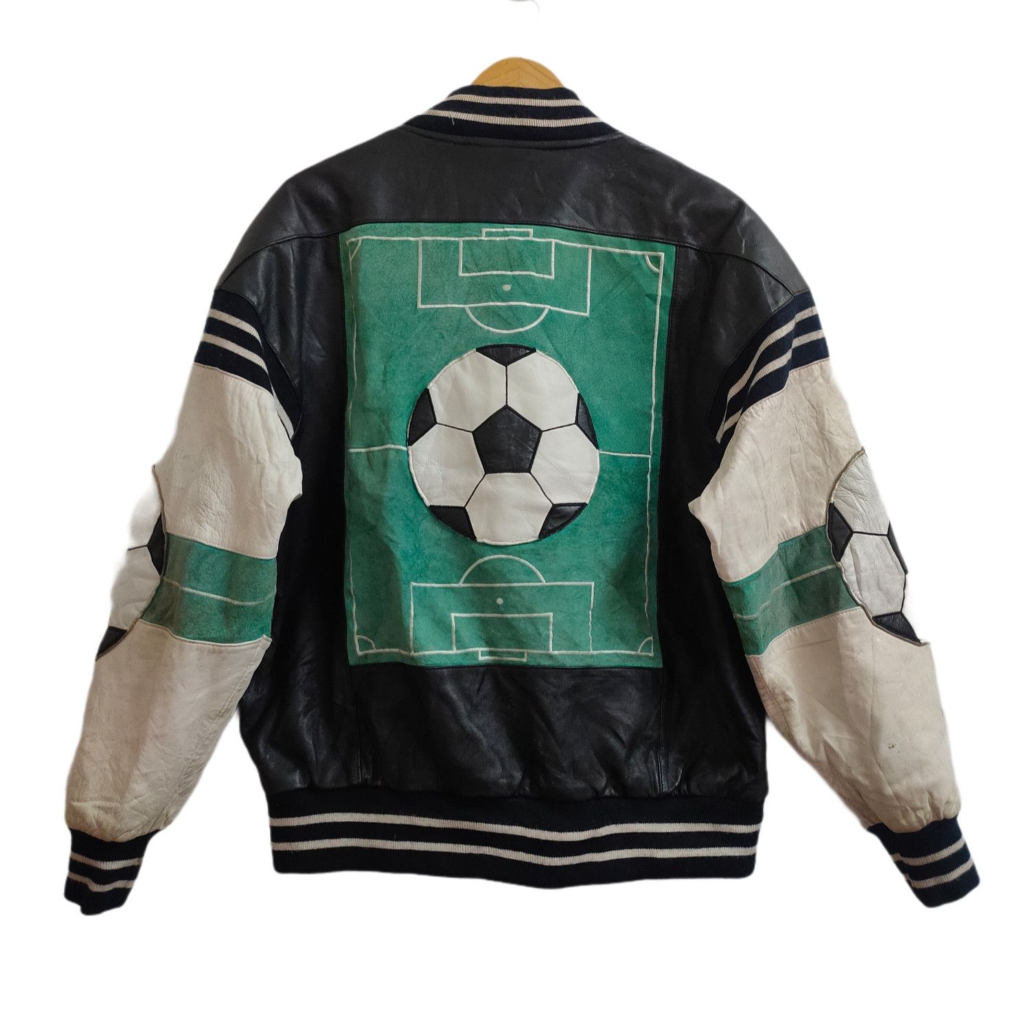image of Genuine Leather x Varsity Jacket Vintage 90's Harajuku Soccer Varsity Leather Jacket in Mix (Size L