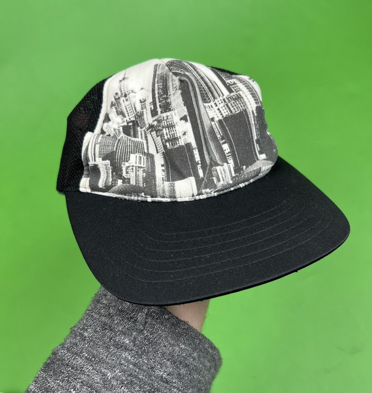 image of Undercover Japan City Print Trucker Cap / Hat in Black, Men's