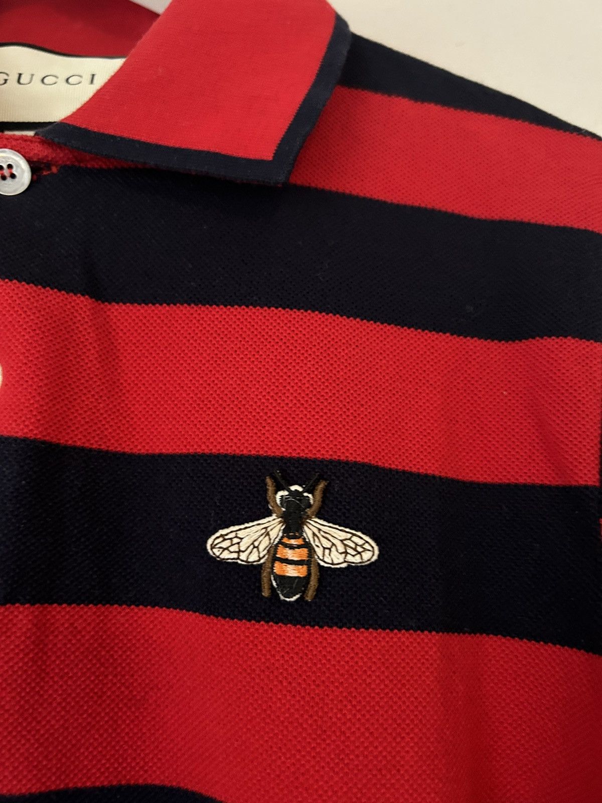 Gucci Red/Black Striped Polo with Bee Embroidery Size US XS / EU 42 / 0 - 2 Thumbnail