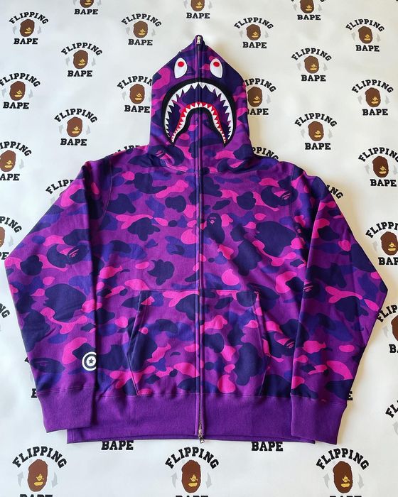 BAPE Color Camo Sleeve Shark Hoodie Purple Men's - US