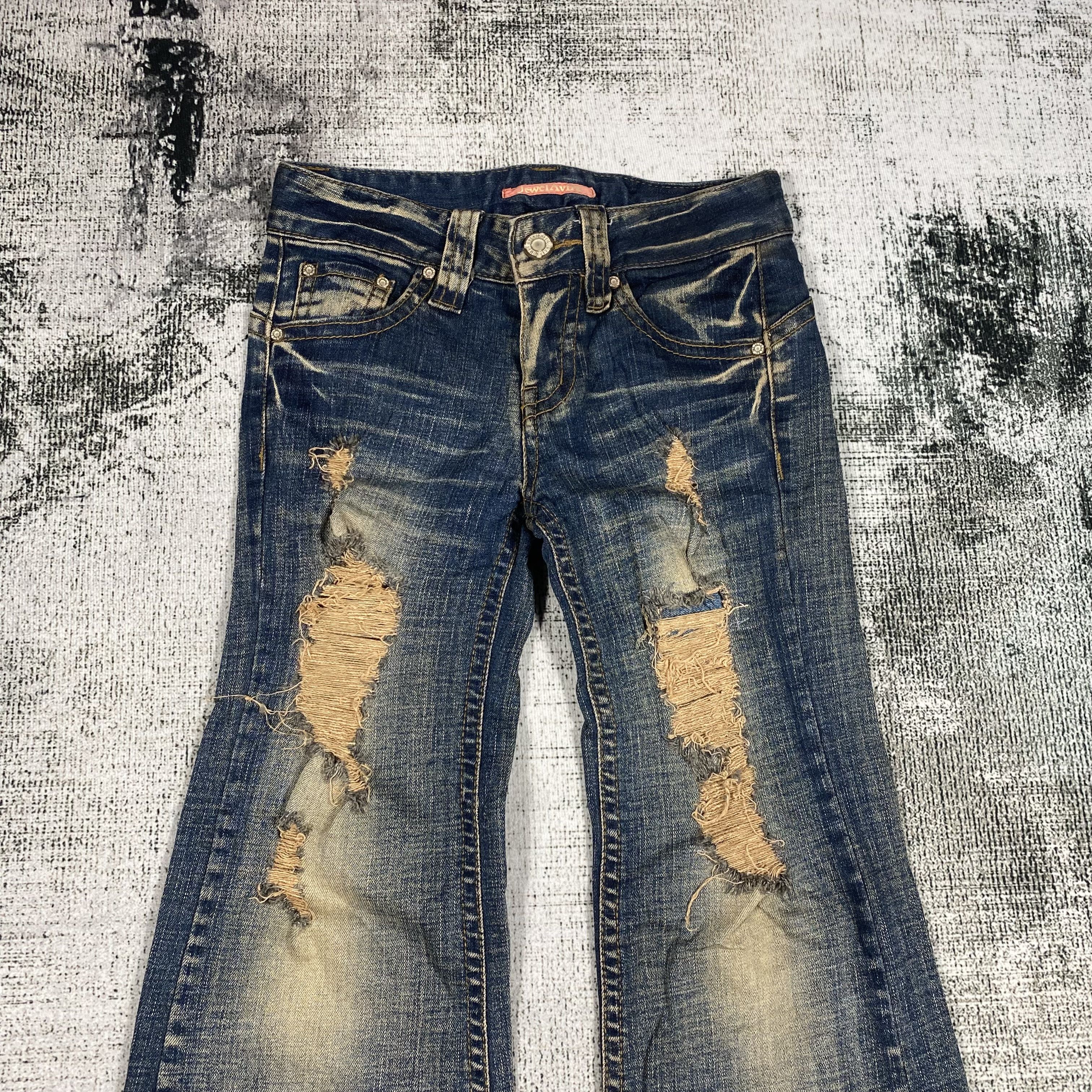 Japanese Brand RARE🔥Japanese Jowel Low Rise Flared Rusty Distressed Size 27" / US 4 / IT 40 - 3 Thumbnail