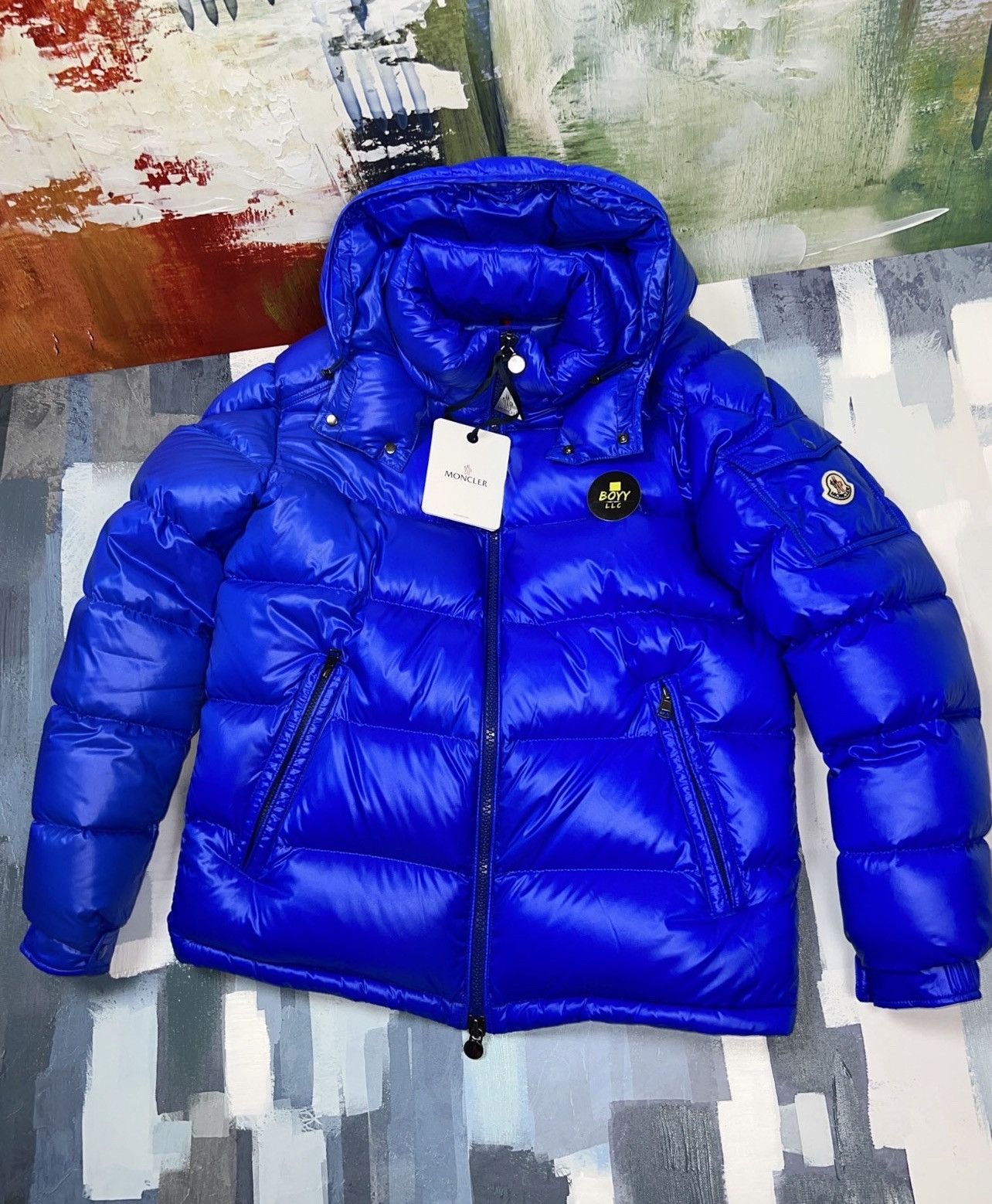 image of Moncler Maya Patch Jacket Size 4 in Blue, Men's