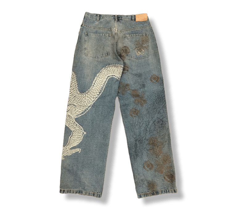 Vintage Rare🔥Vintage Sean John Sukajan Dragon Painted Baggy Jeans | Grailed