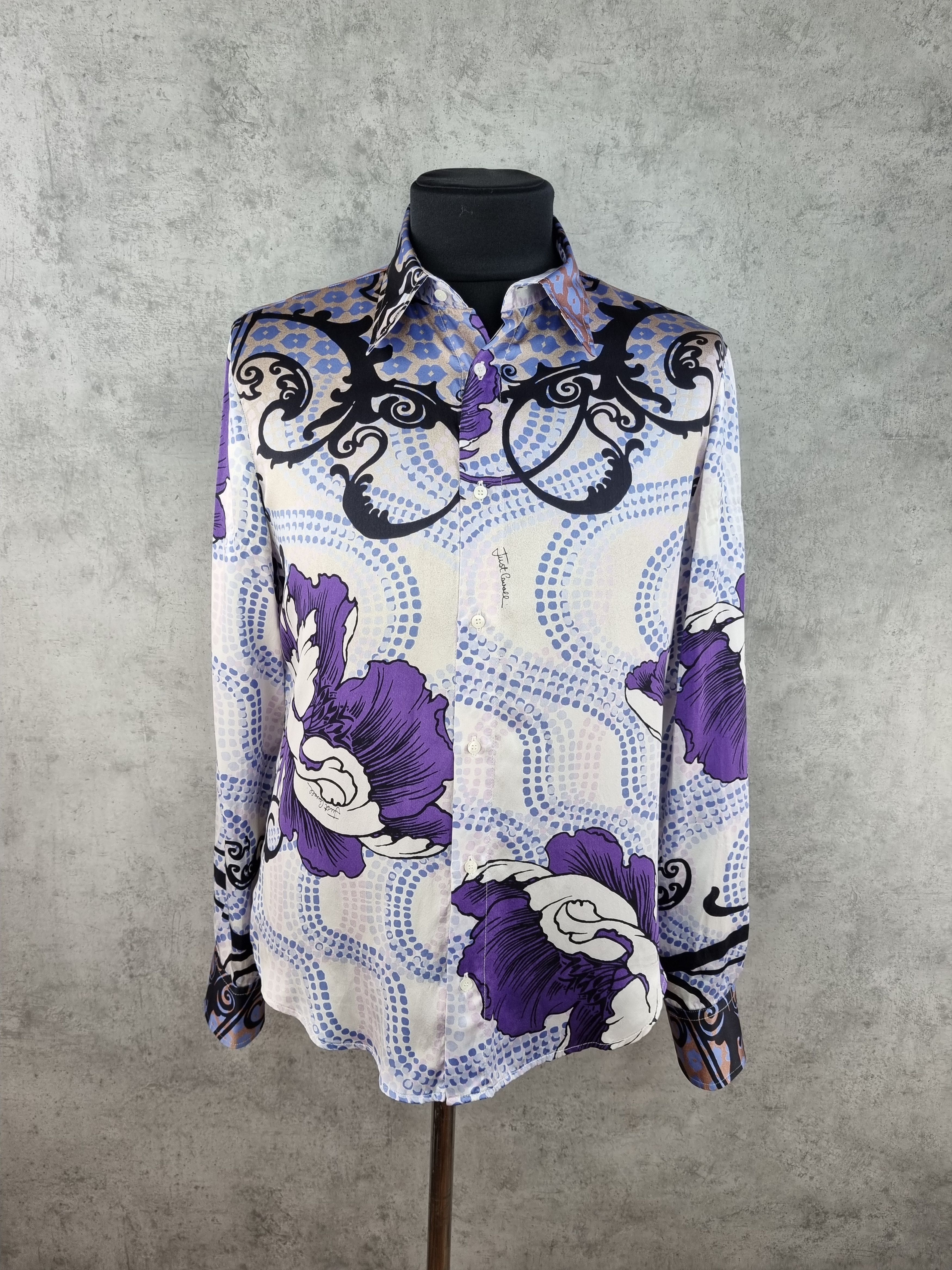 Just Cavalli × Roberto Cavalli Roberto Cavalli Printed Silk Shirt Abstract made in Italy Size US L / EU 52-54 / 3 - 14 Thumbnail