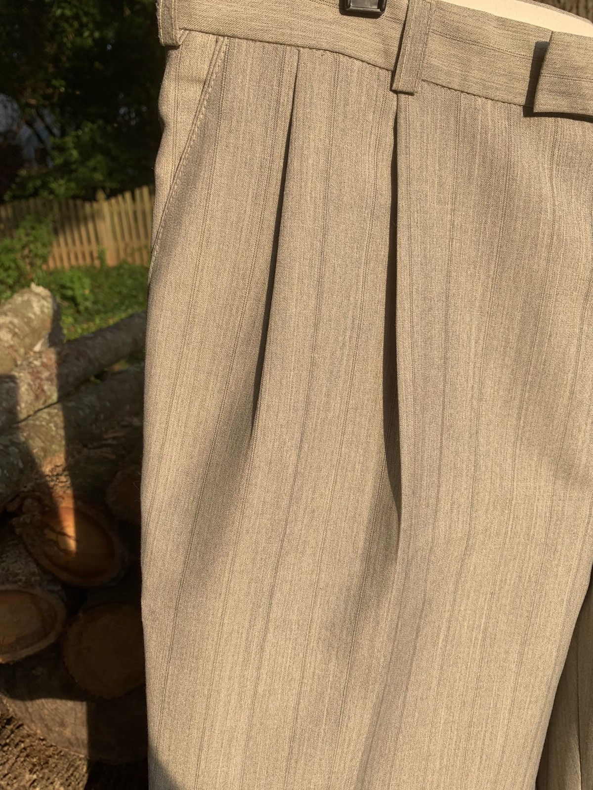 Vintage 80s Beige Striped Pleated Trouser Pants Size US 34 / EU 50 - 6 Thumbnail
