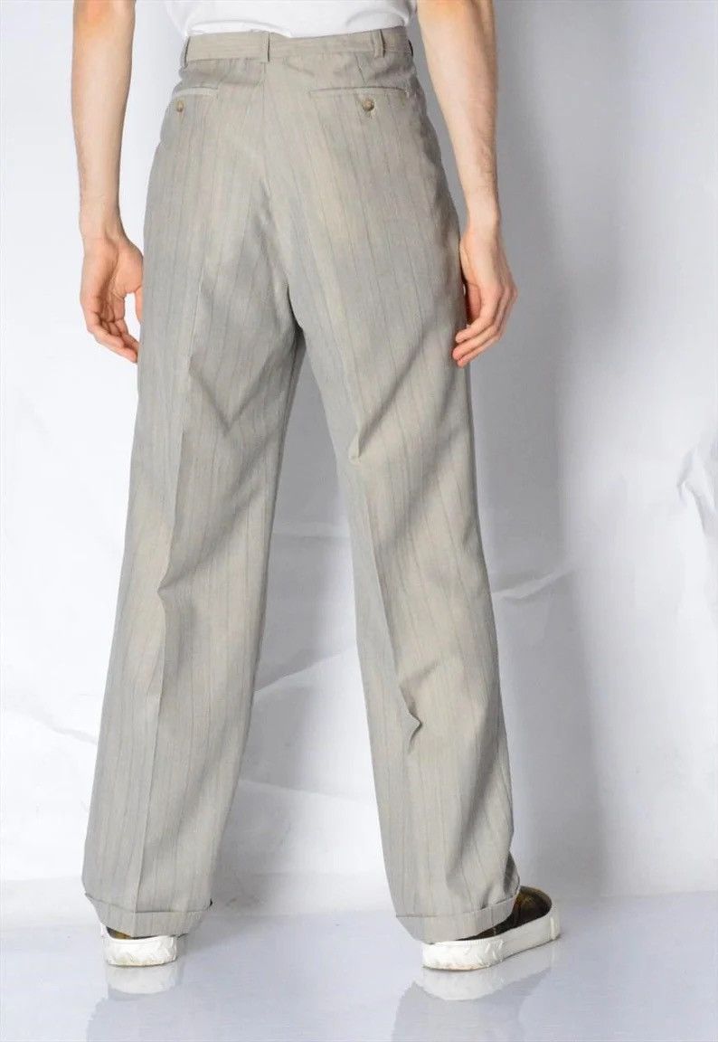 Vintage 80s Beige Striped Pleated Trouser Pants Size US 34 / EU 50 - 3 Thumbnail