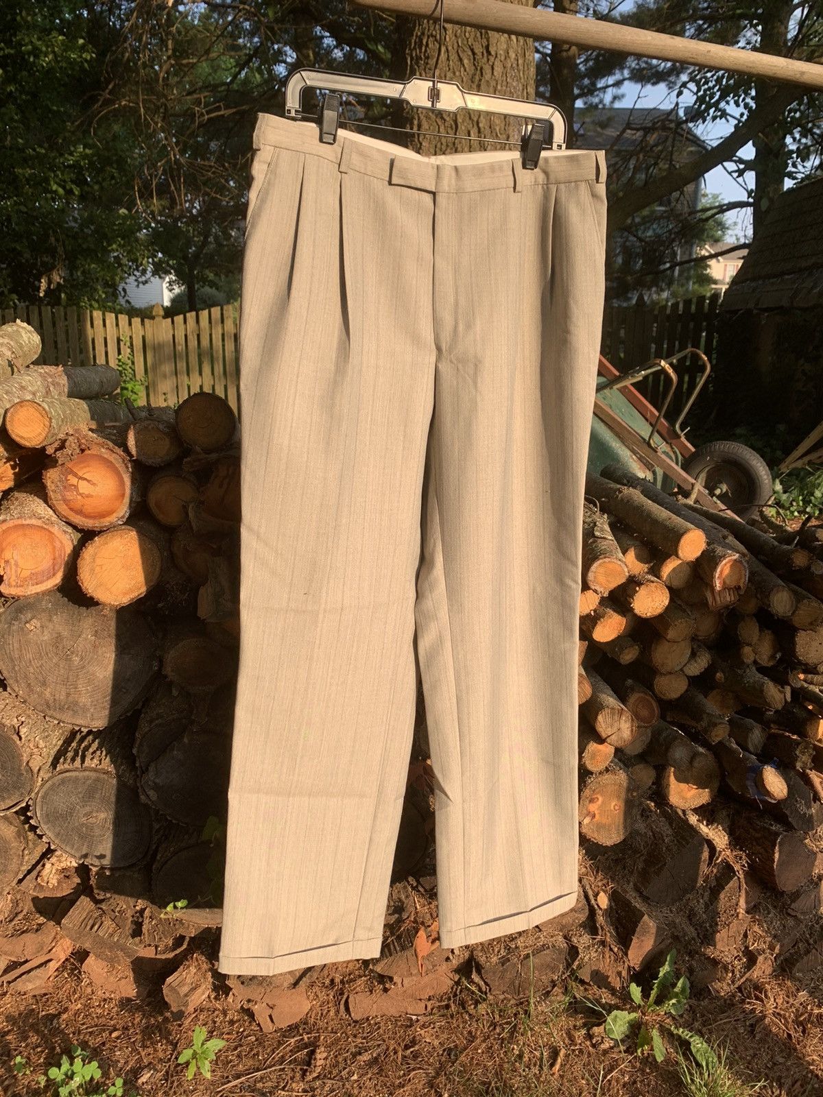 Vintage 80s Beige Striped Pleated Trouser Pants Size US 34 / EU 50 - 4 Thumbnail
