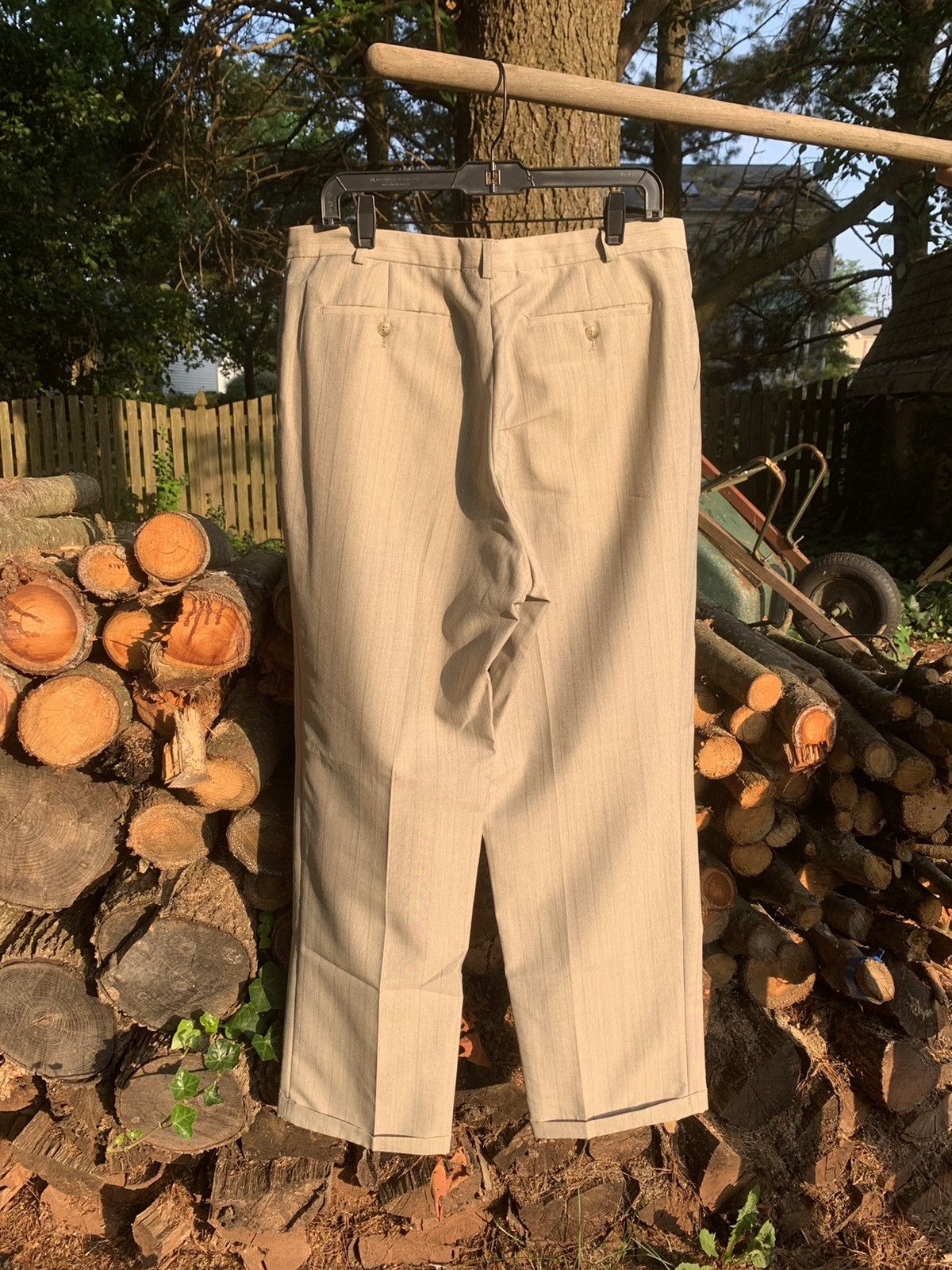 Vintage 80s Beige Striped Pleated Trouser Pants Size US 34 / EU 50 - 5 Thumbnail