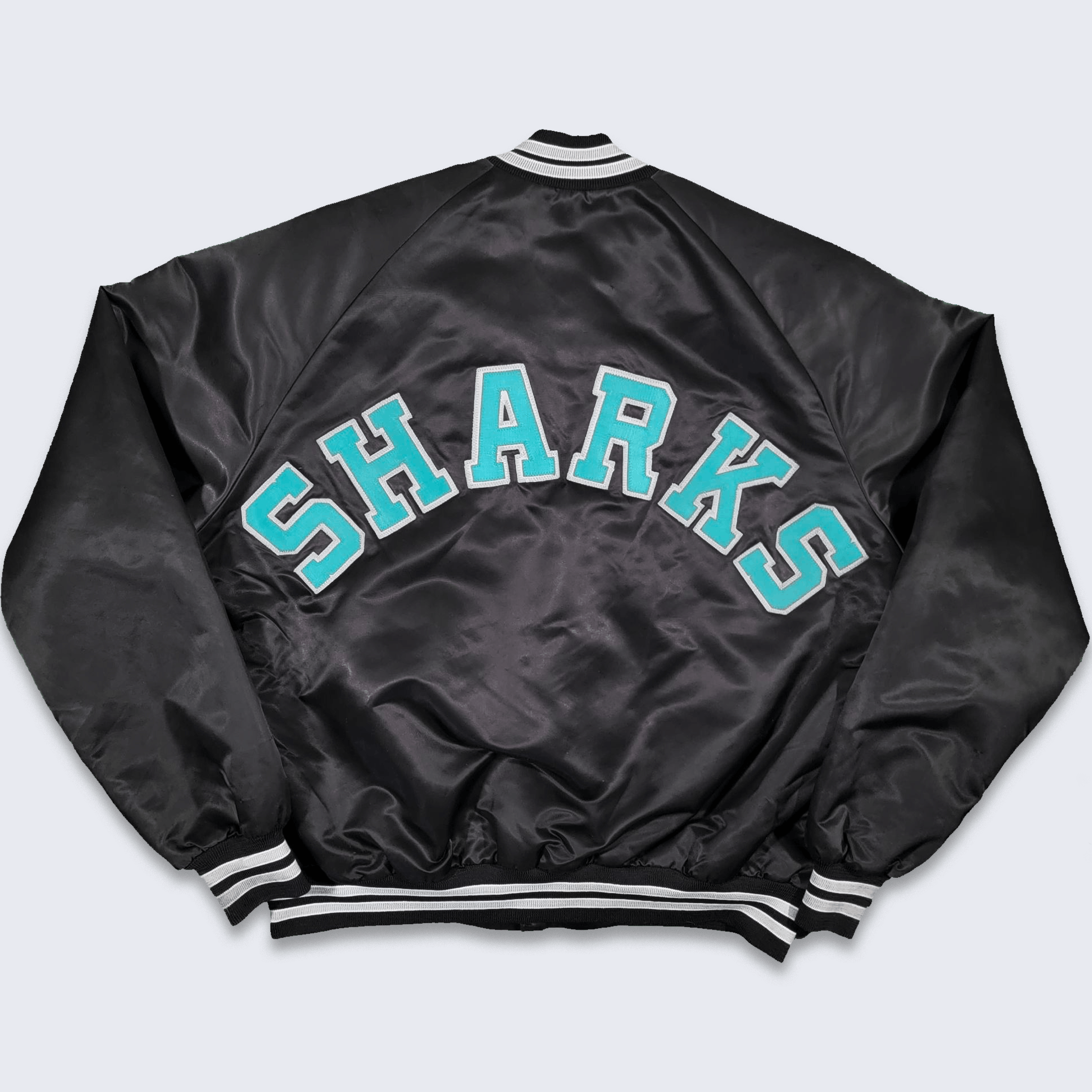 Image of San Jose Sharks Vintage 90's Chalk Line Satin Bomber Jacket in Black, Men's (Size XL)