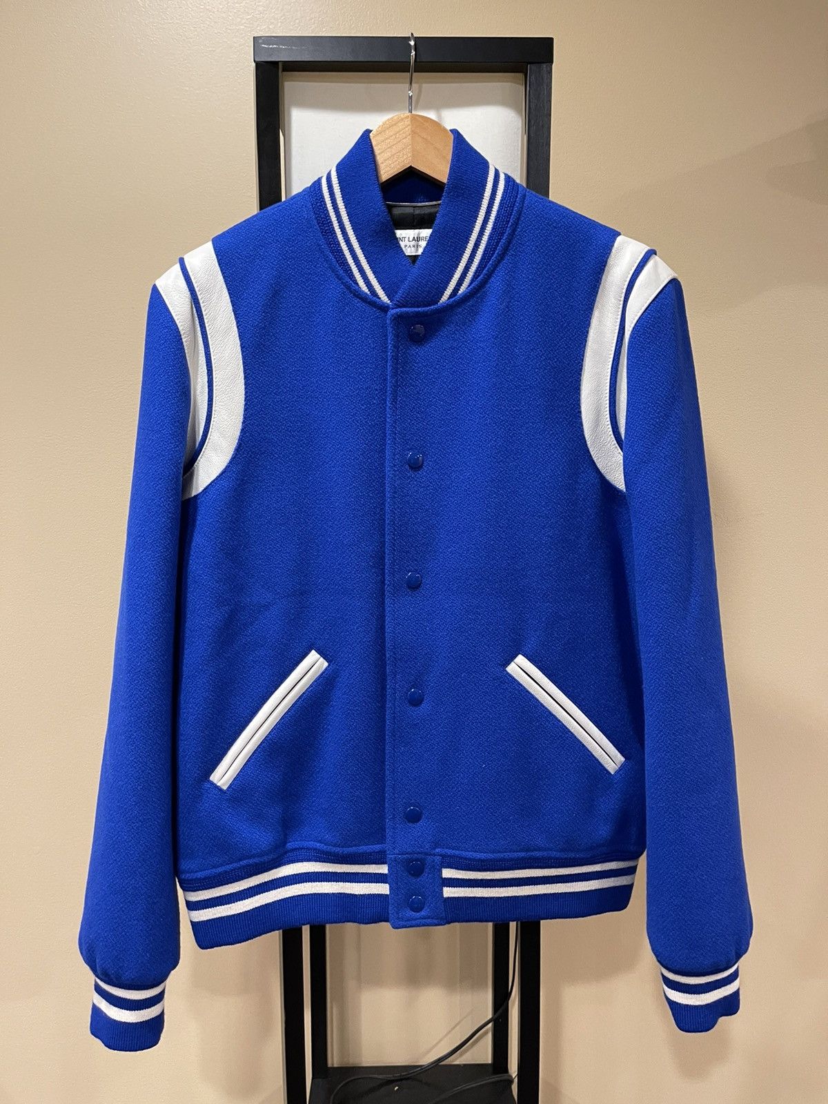 Saint Laurent Paris Saint Laurent Paris 2021 Royal Blue Varsity Teddy ...