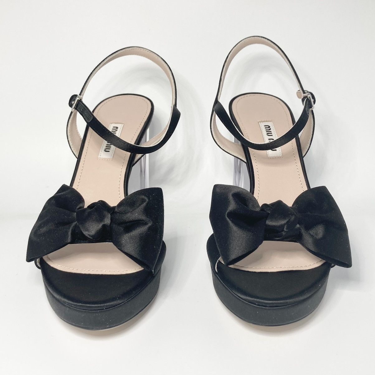 Miu Miu New Miu Miu Black Bow Perspex Heel Platform Sandal 38EU Size US 8 / IT 38 - 2 Thumbnail