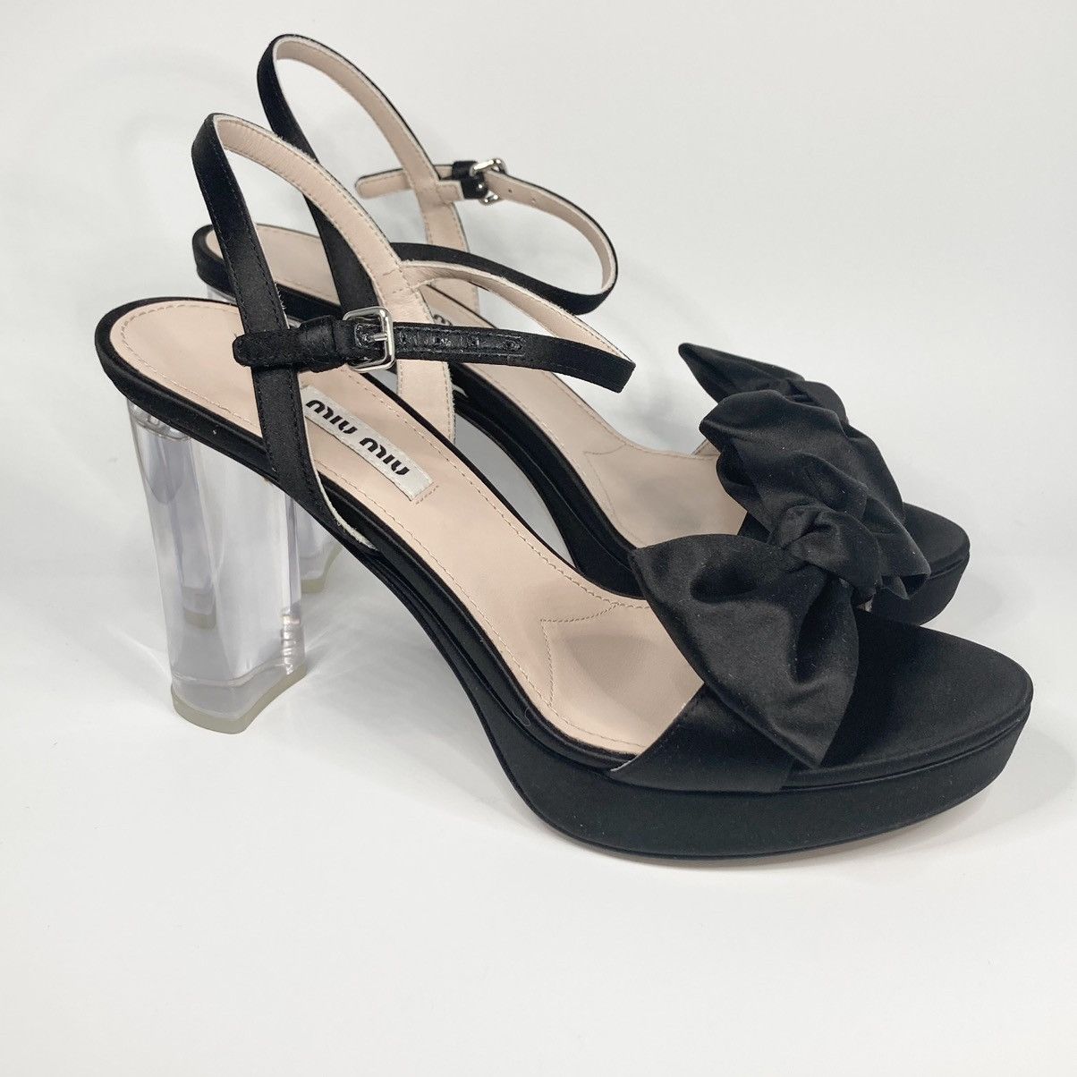 Miu Miu New Miu Miu Black Bow Perspex Heel Platform Sandal 38EU Size US 8 / IT 38 - 1 Thumbnail