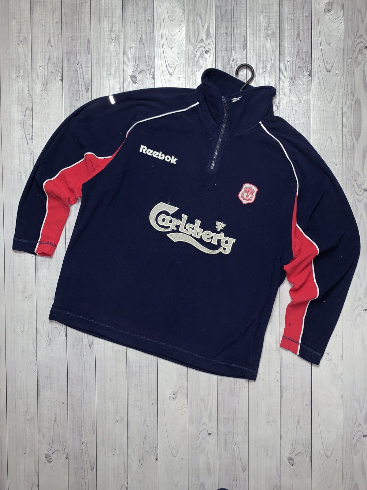 Reebok × Vintage Vintage Liverpool fleece hoodie jacket Reebok big logo rare Size US L / EU 52-54 / 3 - 3 Thumbnail