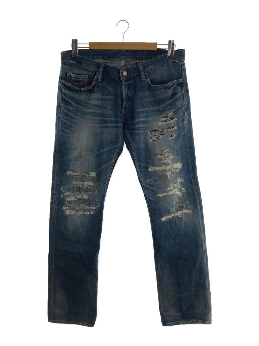 image of Hysteric Glamour Distressed Studded Denim in Blue, Men's (Size 34)