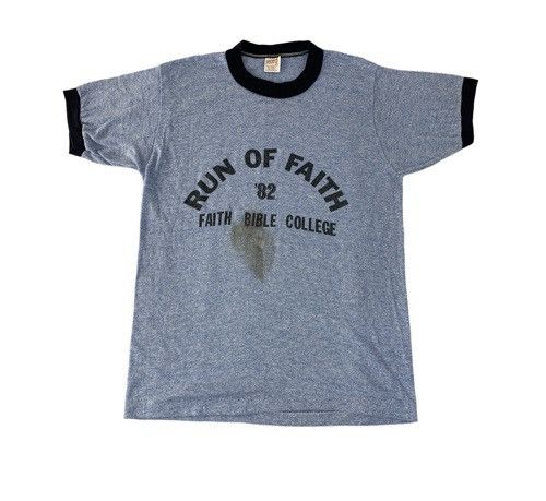 Vintage 80s Run Of Faith Bible College Ringer Rayon Tee Fits S M Size M / US 6-8 / IT 42-44 - 1 Thumbnail